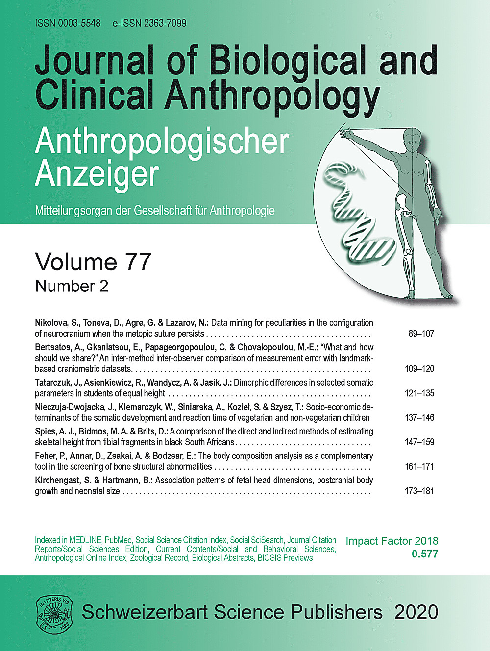 Umschlagbild des Buches: Anthropologischer Anzeiger Volume 77 No. 2