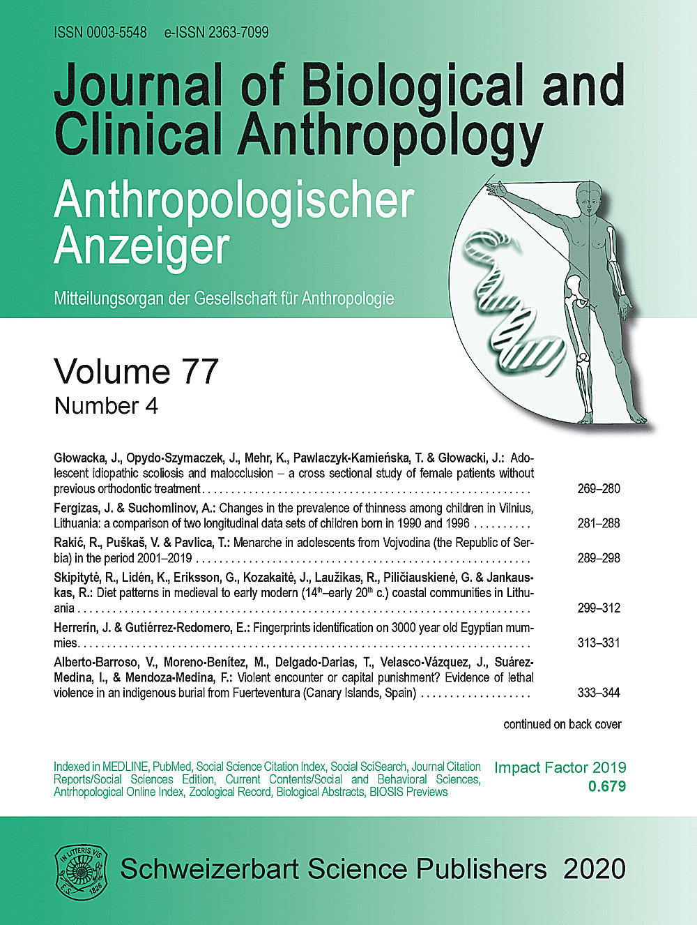 Umschlagbild des Buches: Anthropologischer Anzeiger Volume 77 No. 4