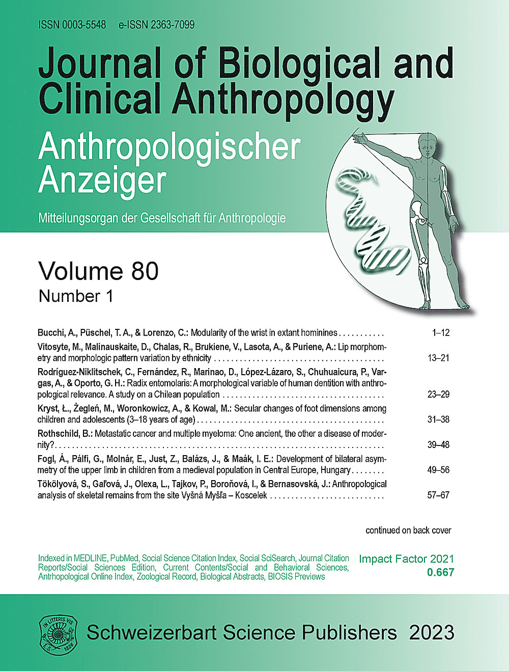 Cover image of: Anthropologischer Anzeiger Volume 80 No. 1