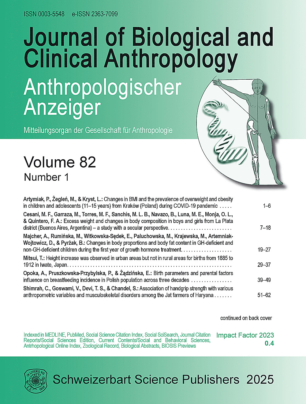 Cover image of: Anthropologischer Anzeiger Volume 82 No. 1