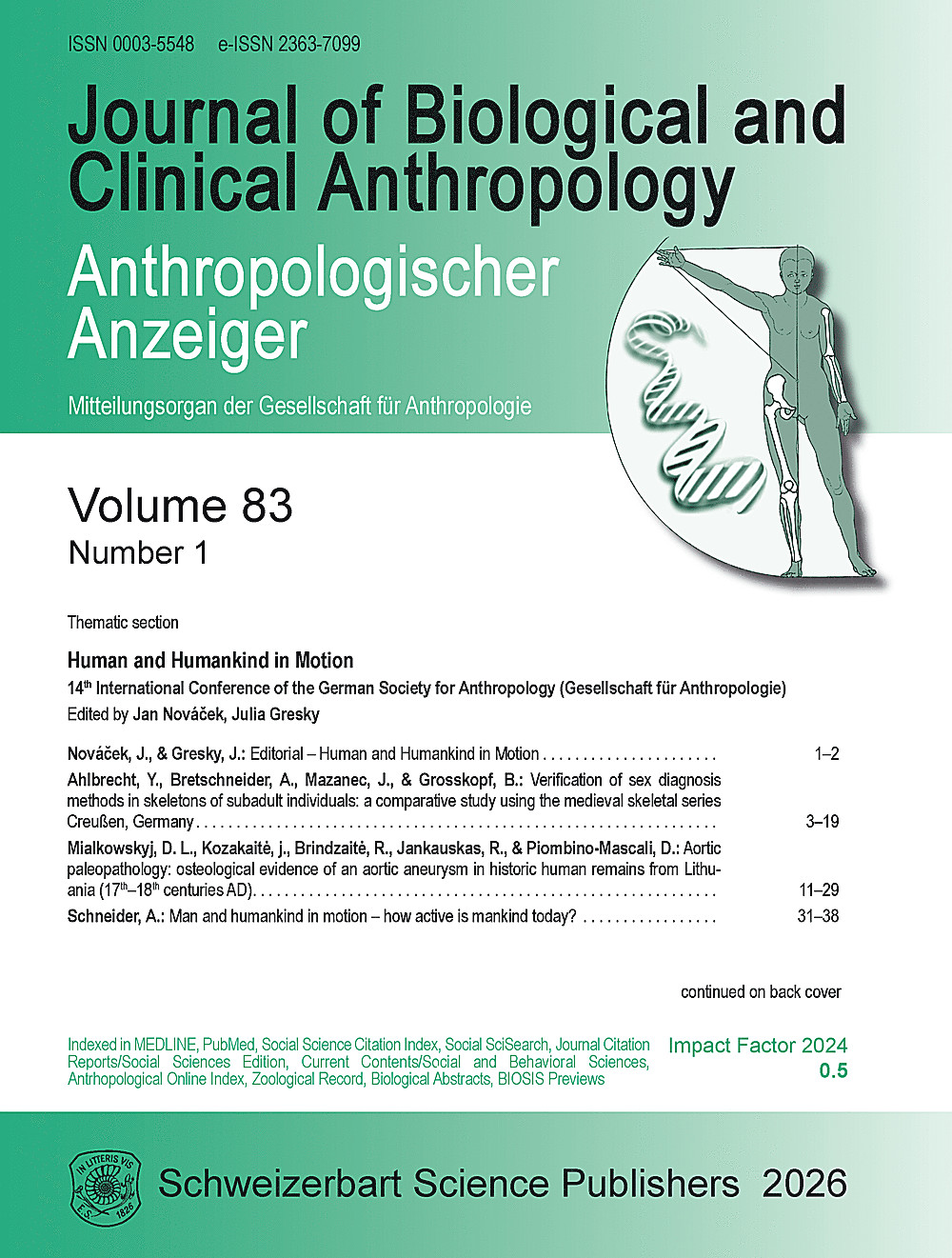 Image de couverture de: Anthropologischer Anzeiger Volume 83 No. 1