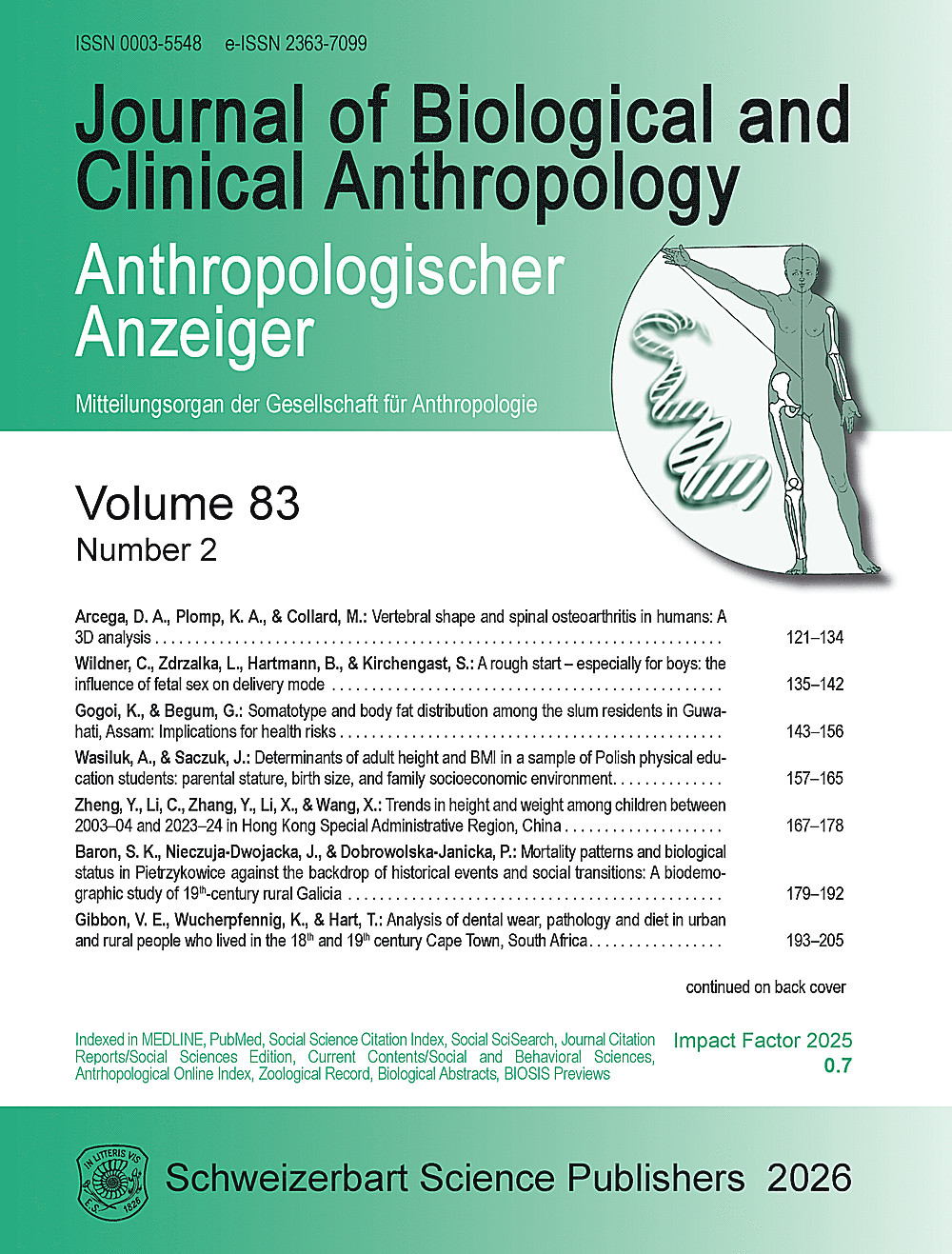 Cover image of: Anthropologischer Anzeiger Volume 83 No. 2