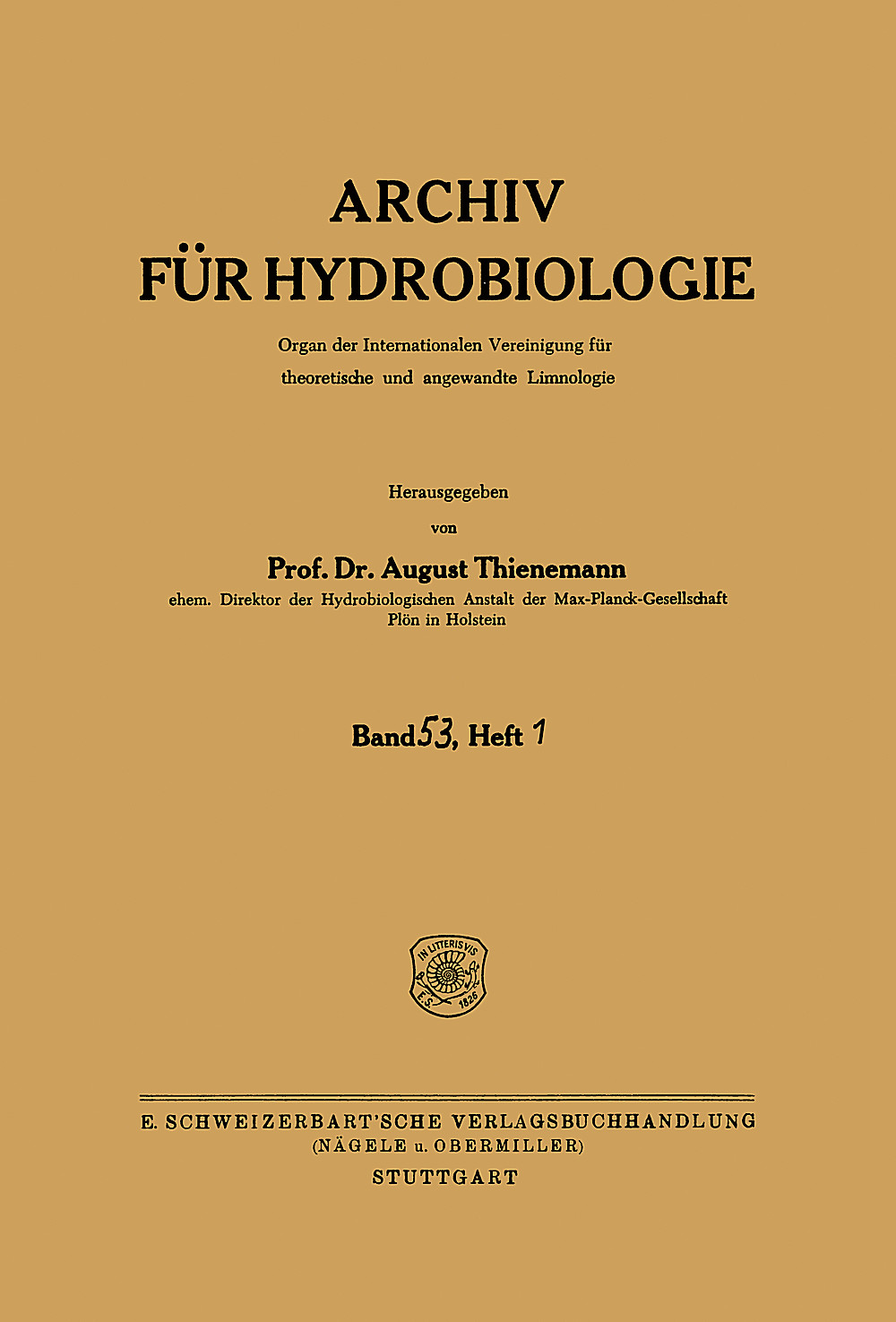 Cover image of: Archiv für Hydrobiologie Volume 53 Number 1