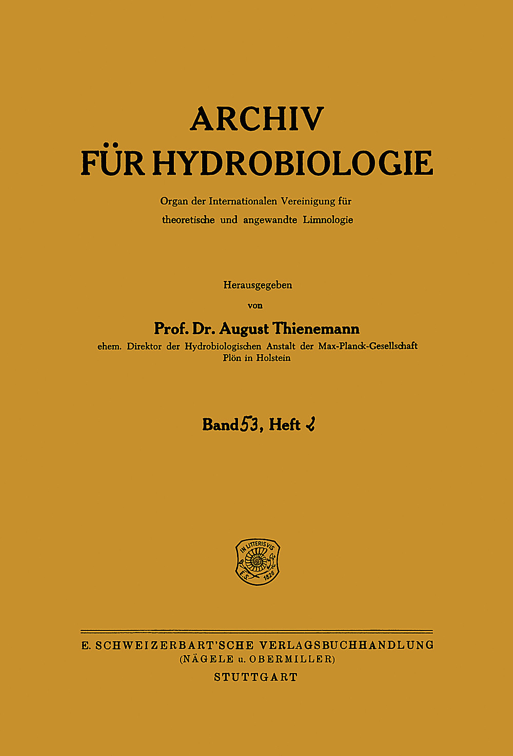 Cover image of: Archiv für Hydrobiologie Volume 53 Number 2