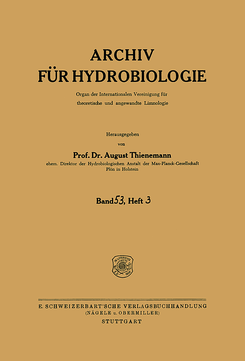 Cover image of: Archiv für Hydrobiologie Volume 53 Number 3