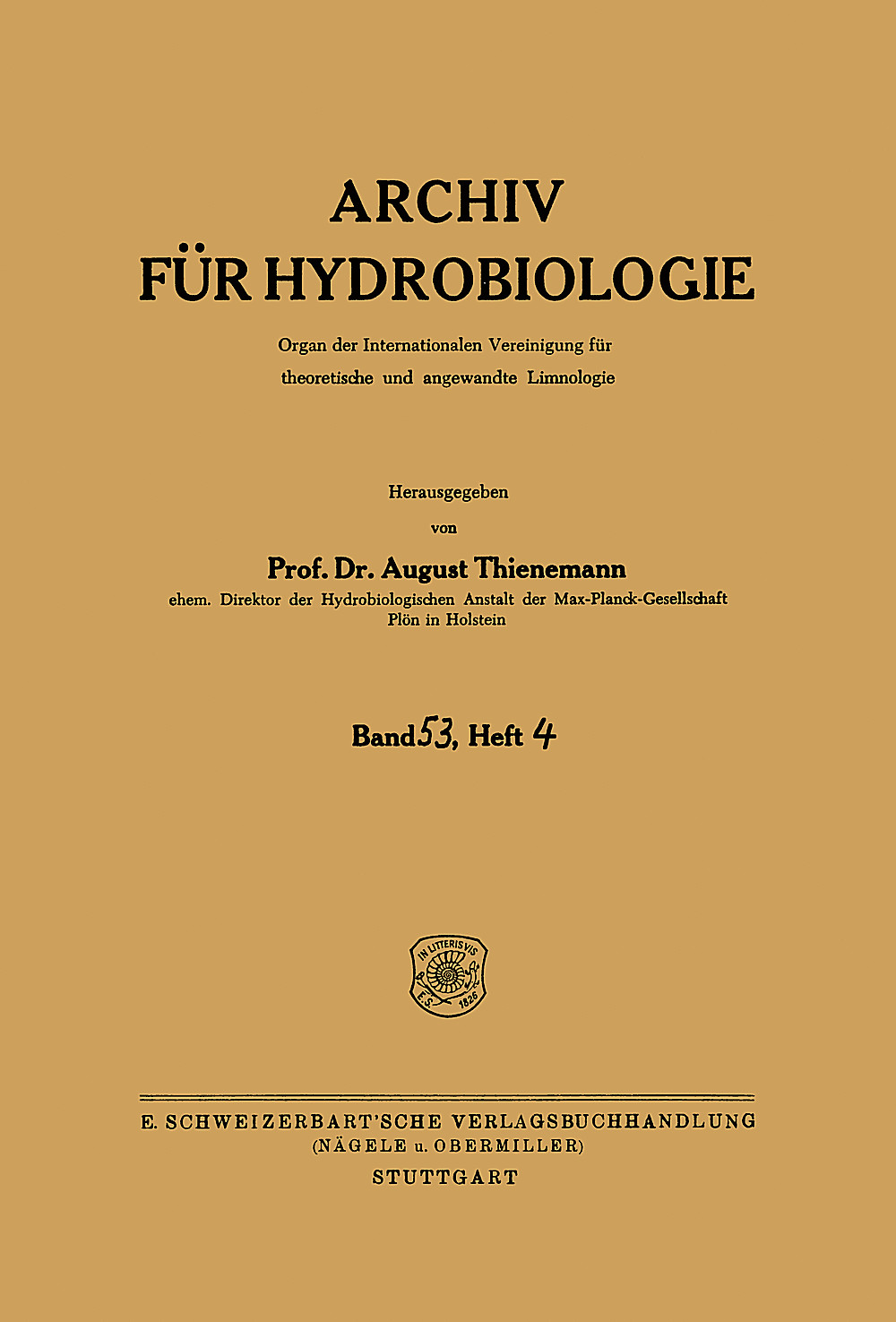 Cover image of: Archiv für Hydrobiologie Volume 53 Number 4