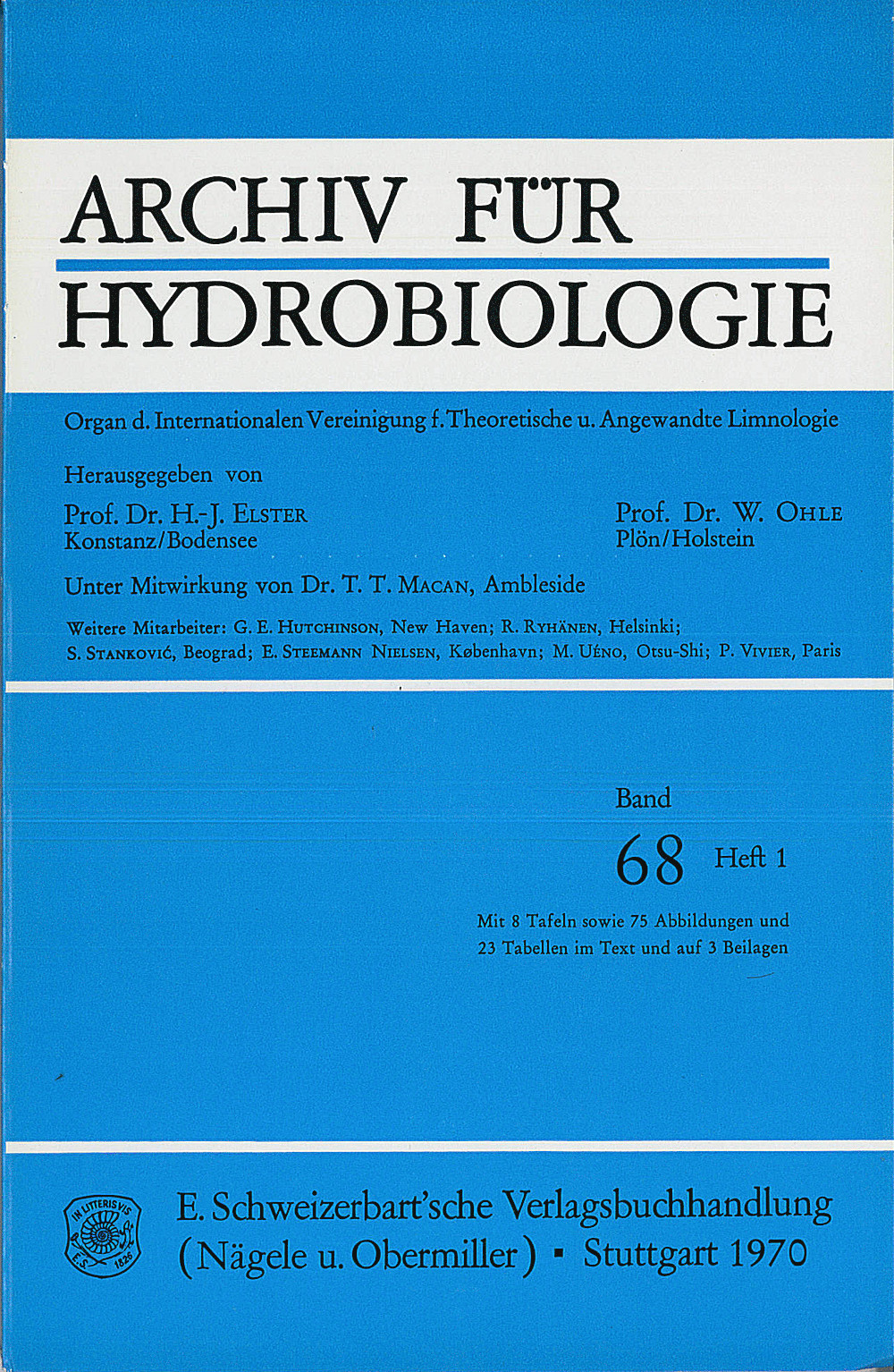 Umschlagbild des Buches: Archiv für Hydrobiologie Volume 68 Number 1