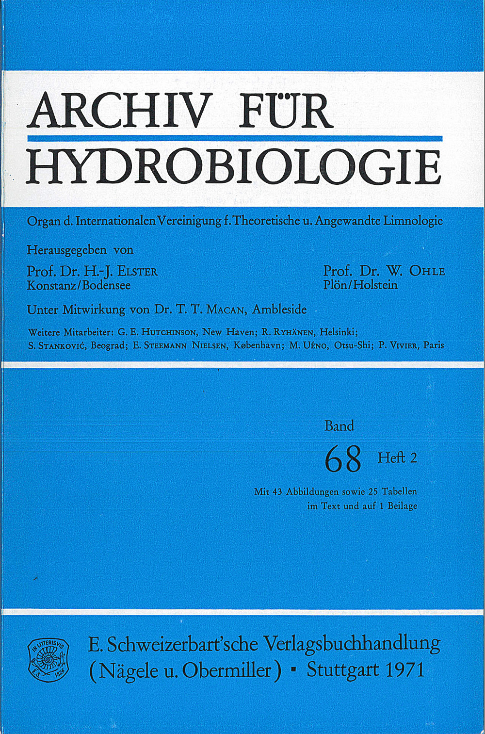 Cover image of: Archiv für Hydrobiologie Volume 68 Number 2