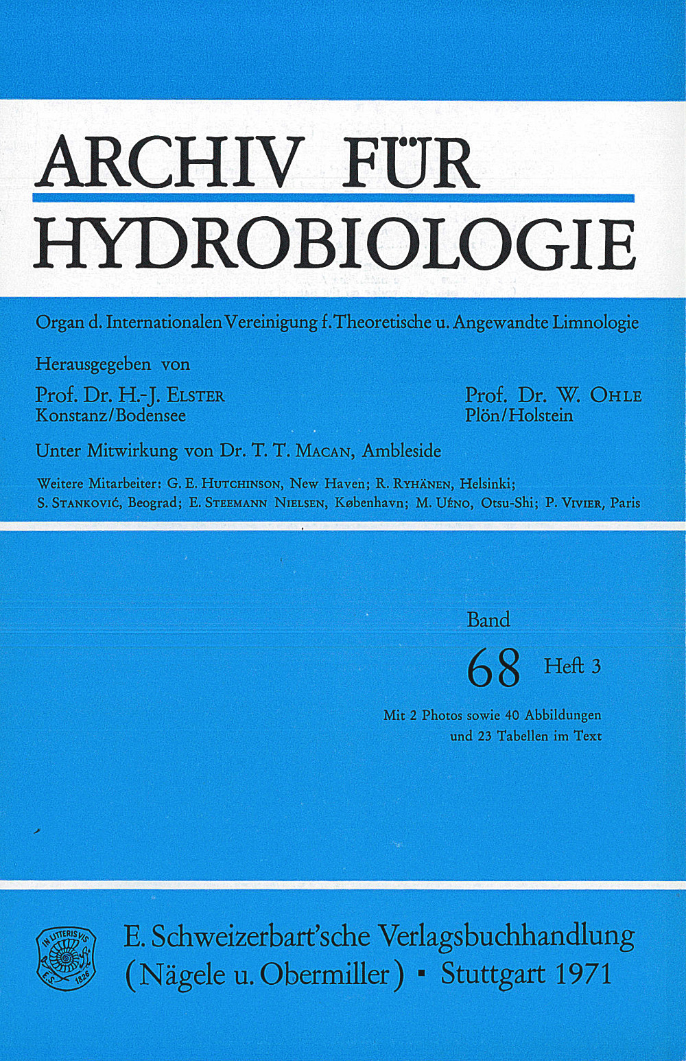 Umschlagbild des Buches: Archiv für Hydrobiologie Volume 68 Number 3