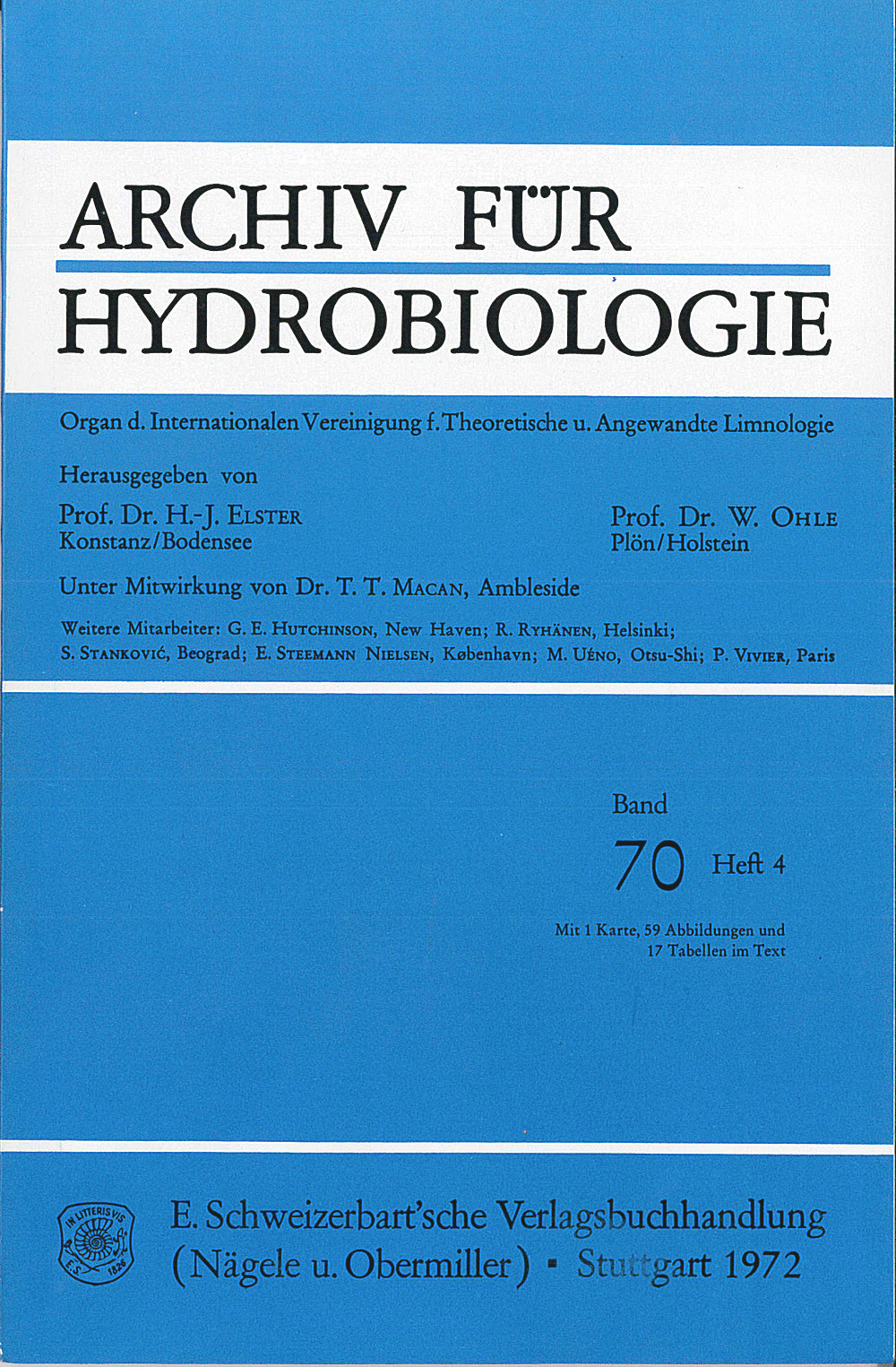Image de couverture de: Archiv für Hydrobiologie Volume 70 Number 4