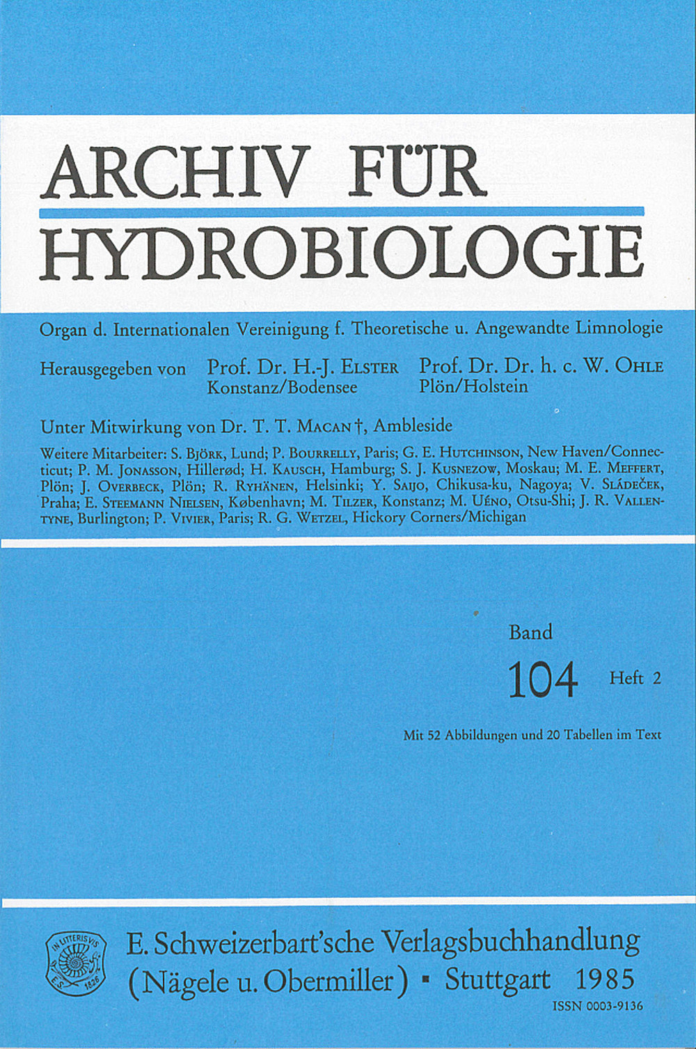 Cover image of: Archiv für Hydrobiologie Volume 104 Number 2