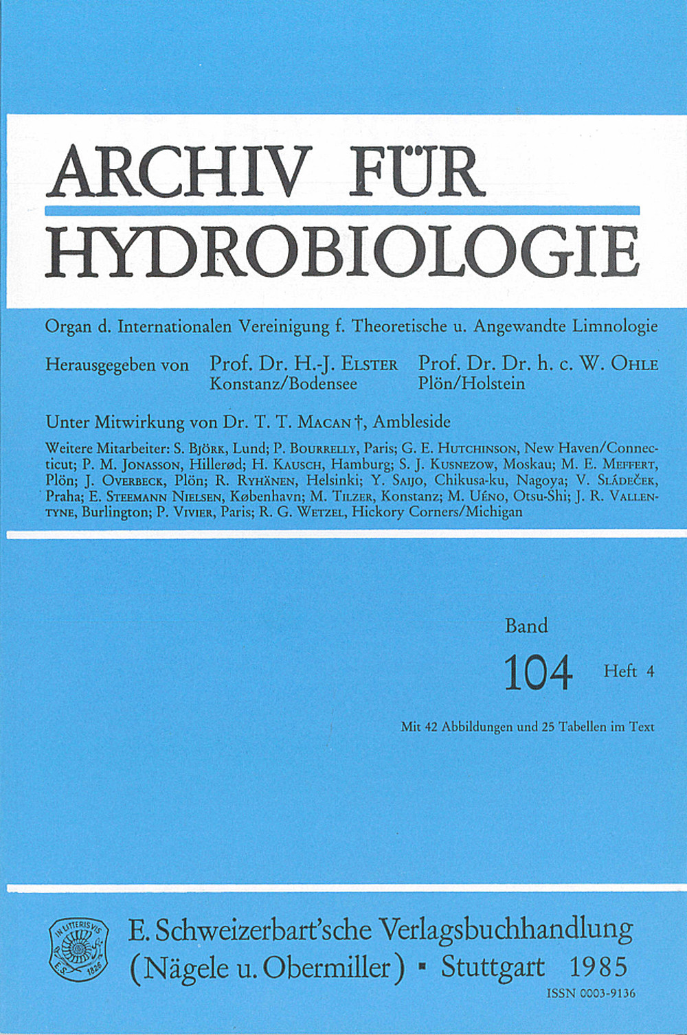 Cover image of: Archiv für Hydrobiologie Volume 104 Number 4