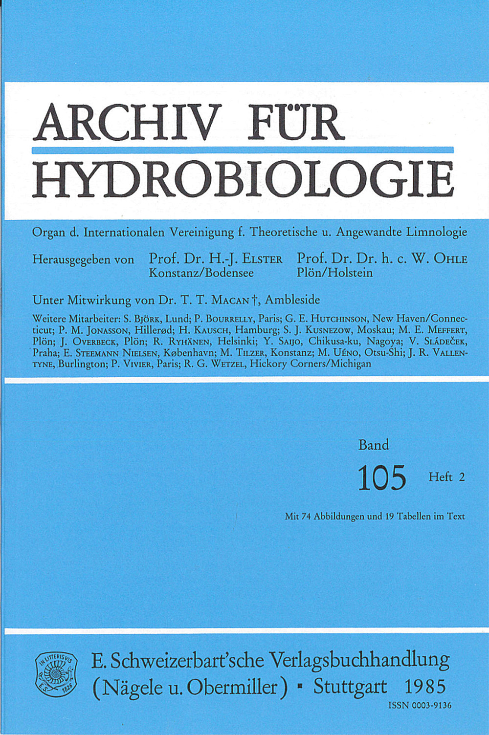 Image de couverture de: Archiv für Hydrobiologie Volume 105 Number 2