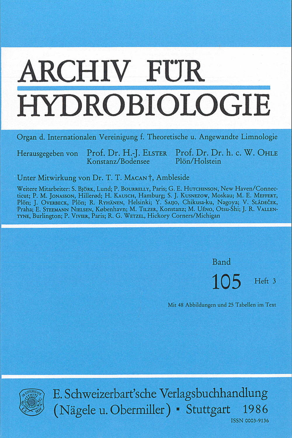 Image de couverture de: Archiv für Hydrobiologie Volume 105 Number 3