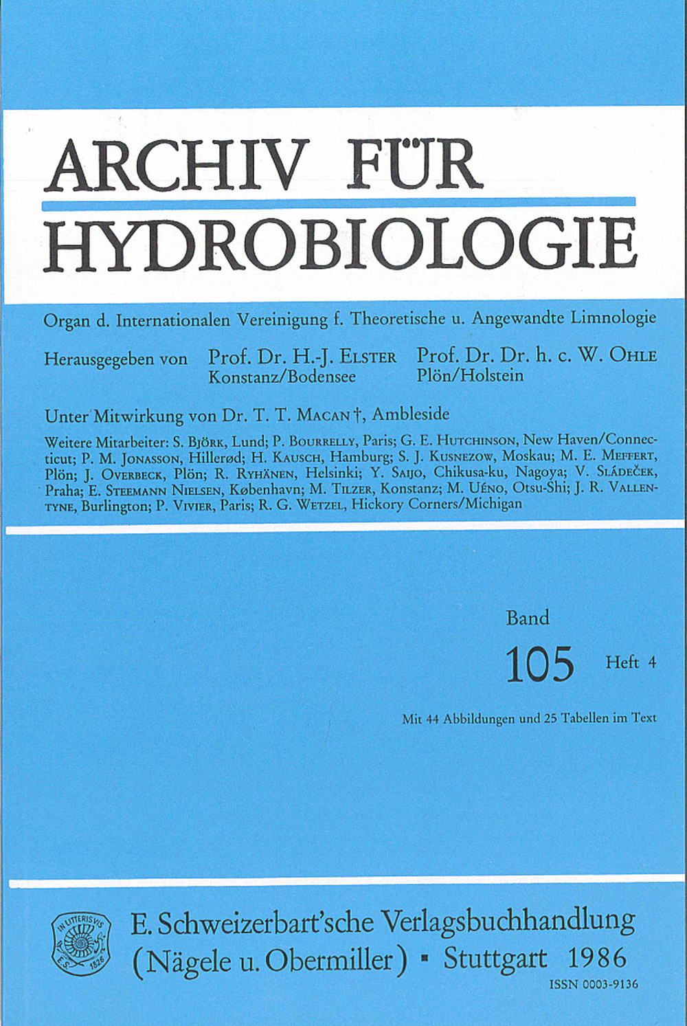 Image de couverture de: Archiv für Hydrobiologie Volume 105 Number 4
