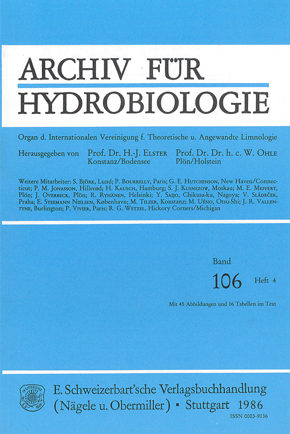 Cover image of: Archiv für Hydrobiologie Volume 106 Number 4