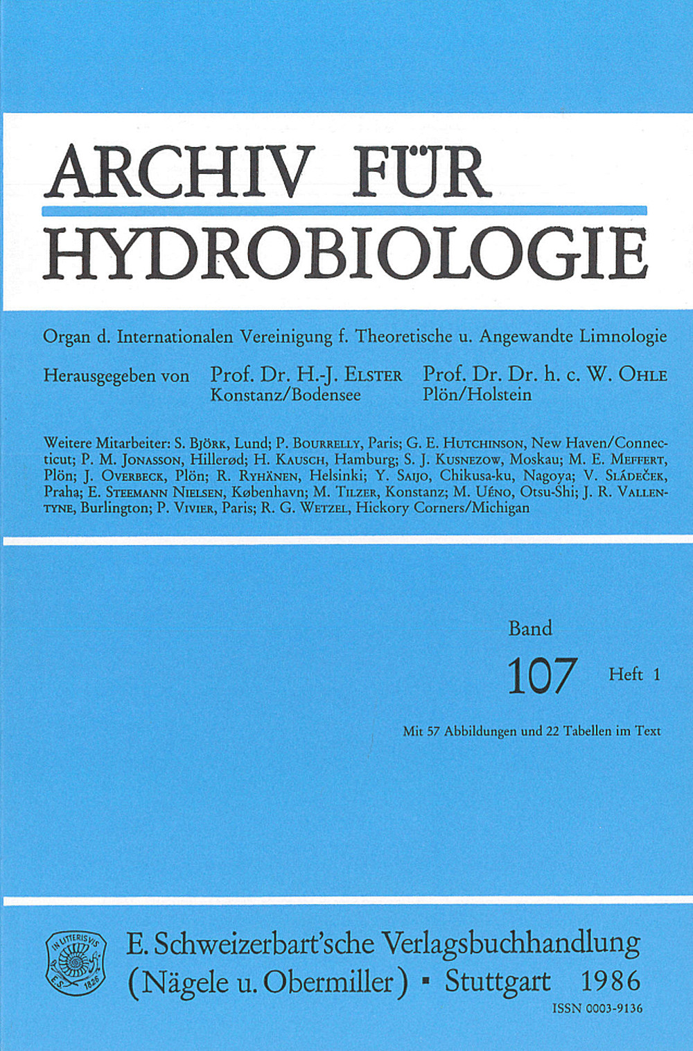 Image de couverture de: Archiv für Hydrobiologie Volume 107 Number 1