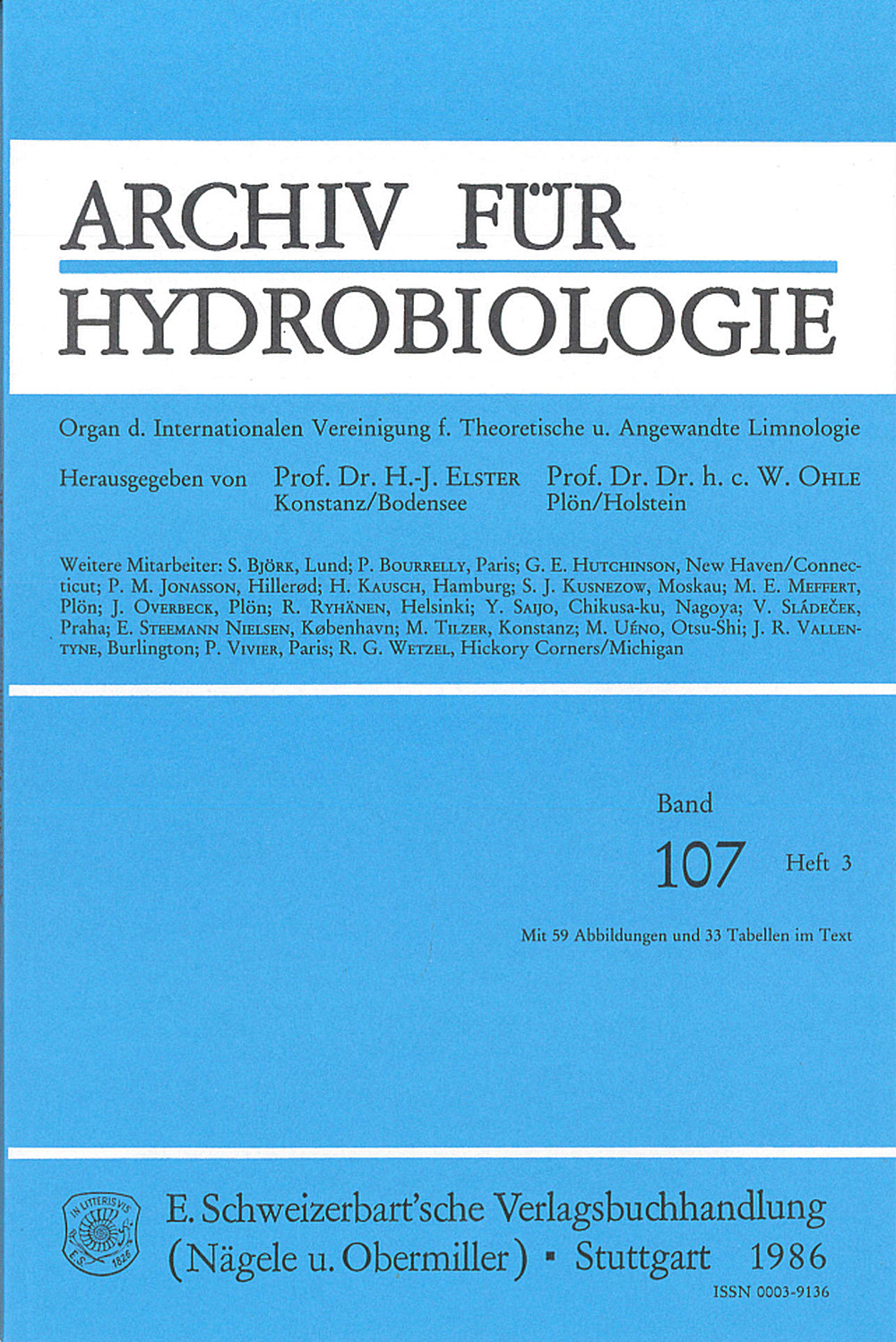 Image de couverture de: Archiv für Hydrobiologie Volume 107 Number 3