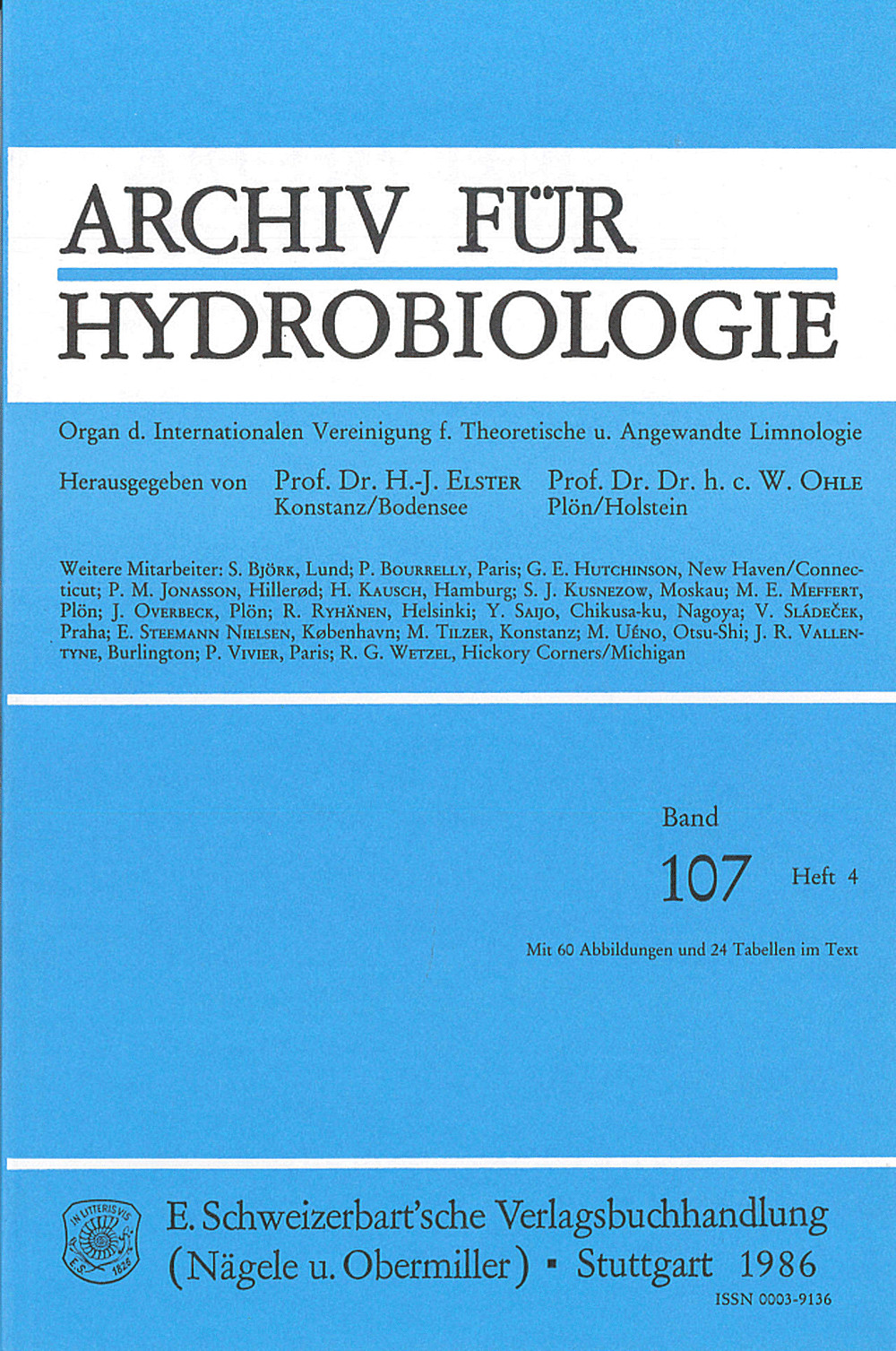 Image de couverture de: Archiv für Hydrobiologie Volume 107 Number 4