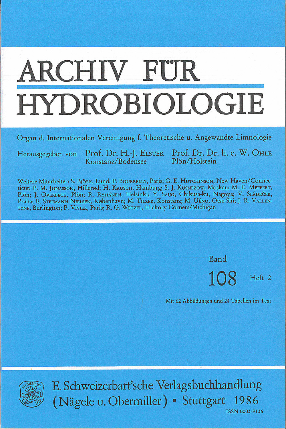 Cover image of: Archiv für Hydrobiologie Volume 108 Number 2