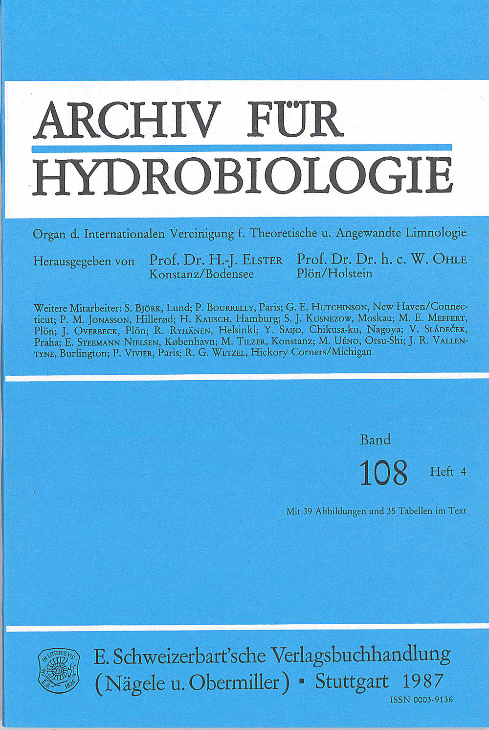 Cover image of: Archiv für Hydrobiologie Volume 108 Number 4