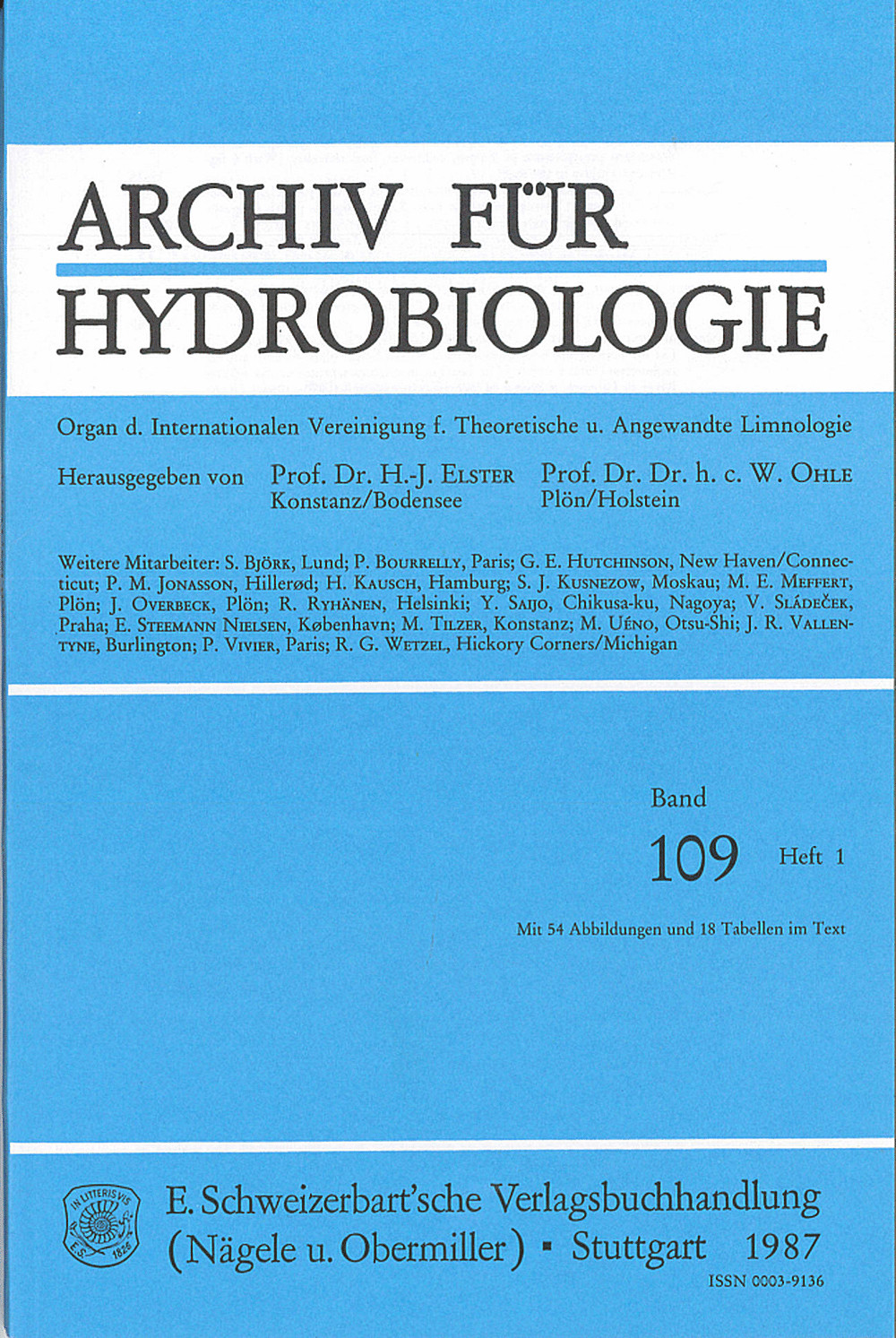 Image de couverture de: Archiv für Hydrobiologie Volume 109 Number 1