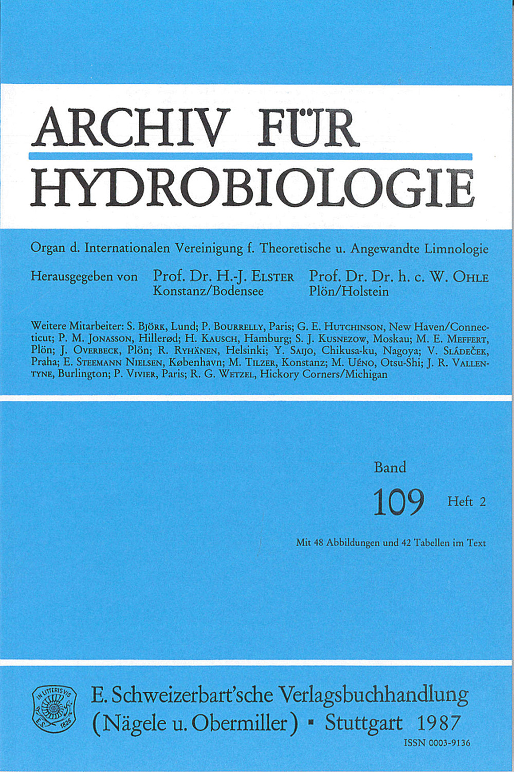 Image de couverture de: Archiv für Hydrobiologie Volume 109 Number 2