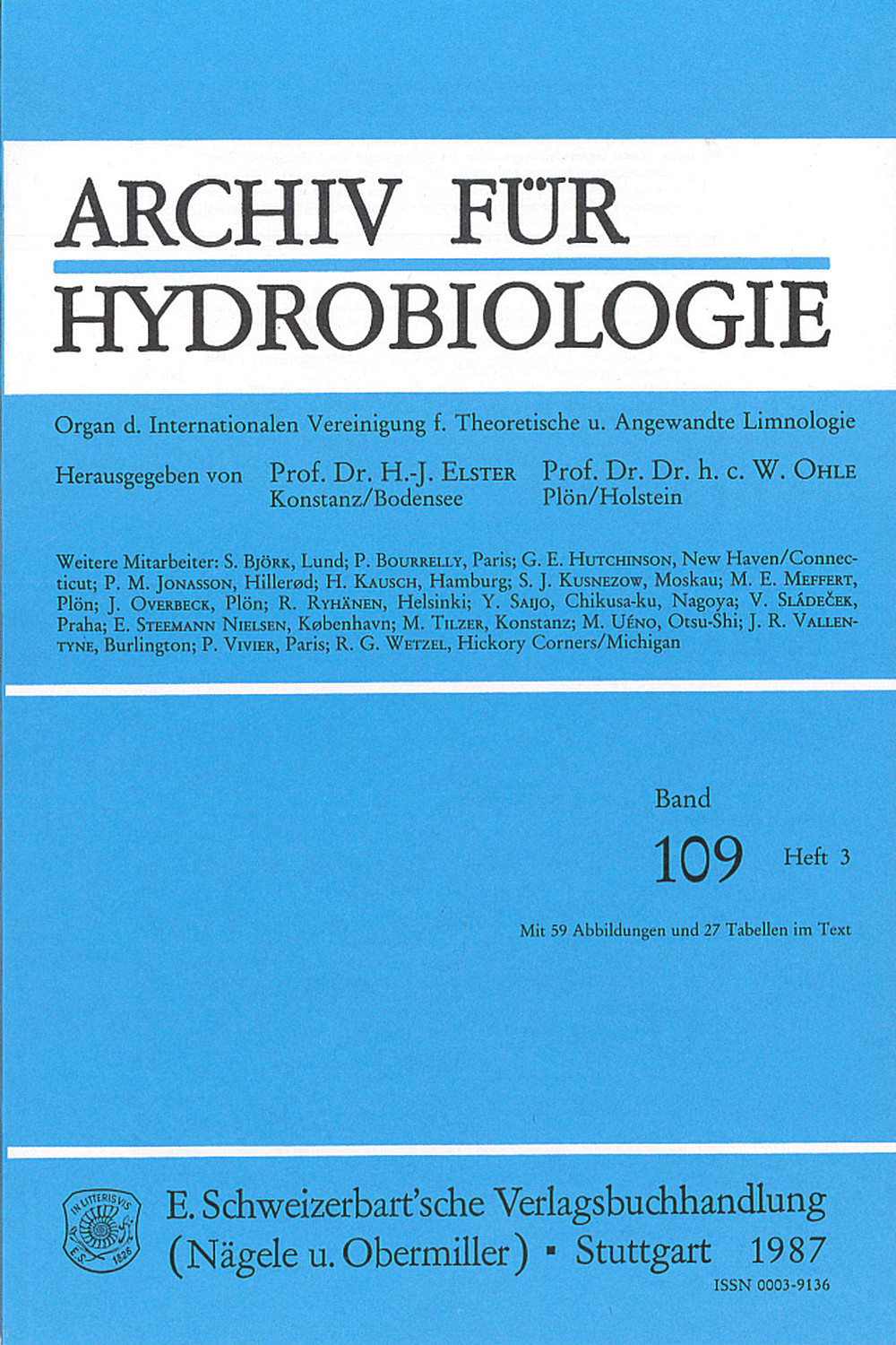 Image de couverture de: Archiv für Hydrobiologie Volume 109 Number 3