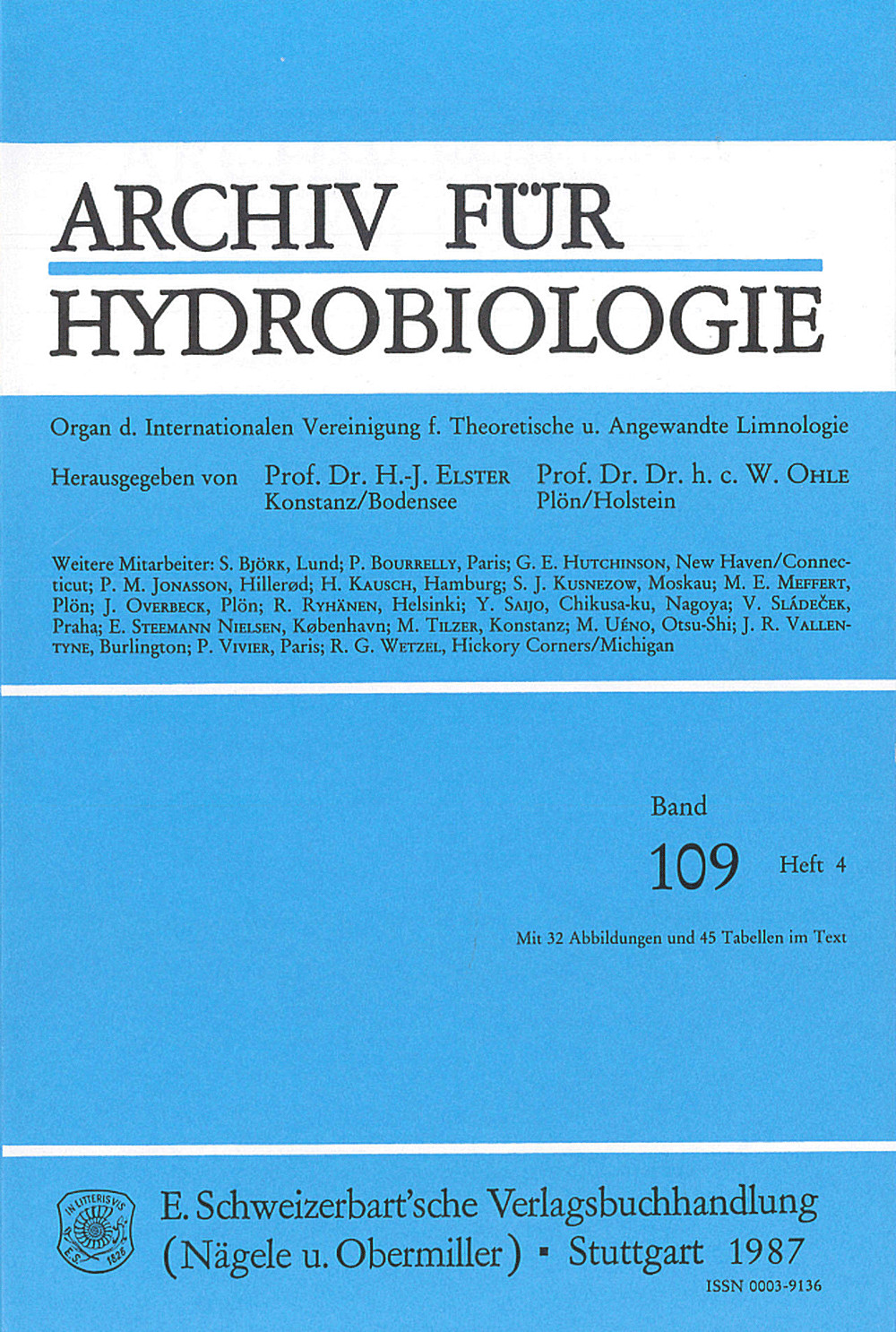 Image de couverture de: Archiv für Hydrobiologie Volume 109 Number 4