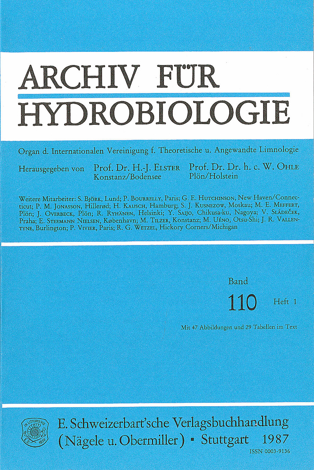 Cover image of: Archiv für Hydrobiologie Volume 110 Number 1