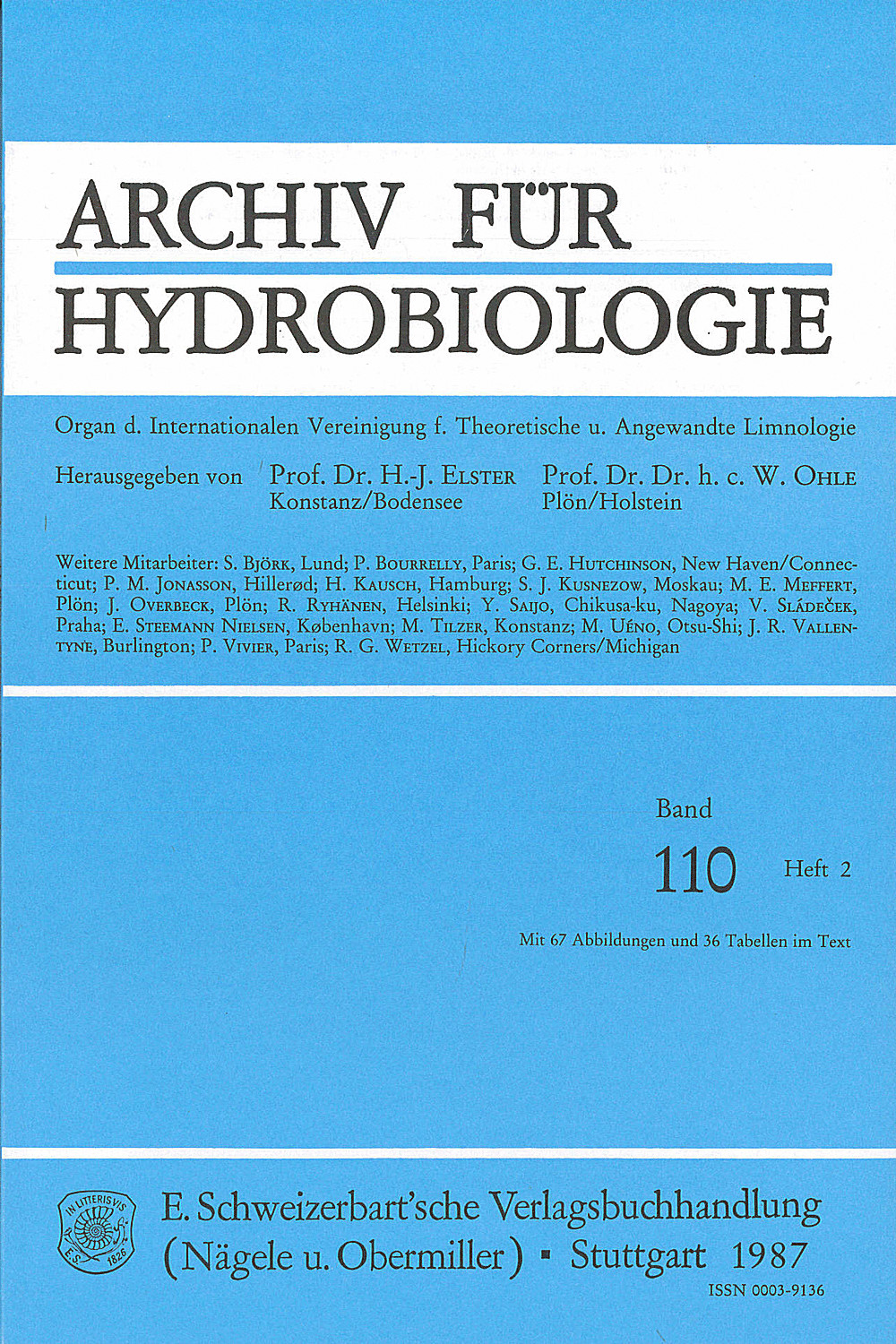 Cover image of: Archiv für Hydrobiologie Volume 110 Number 2
