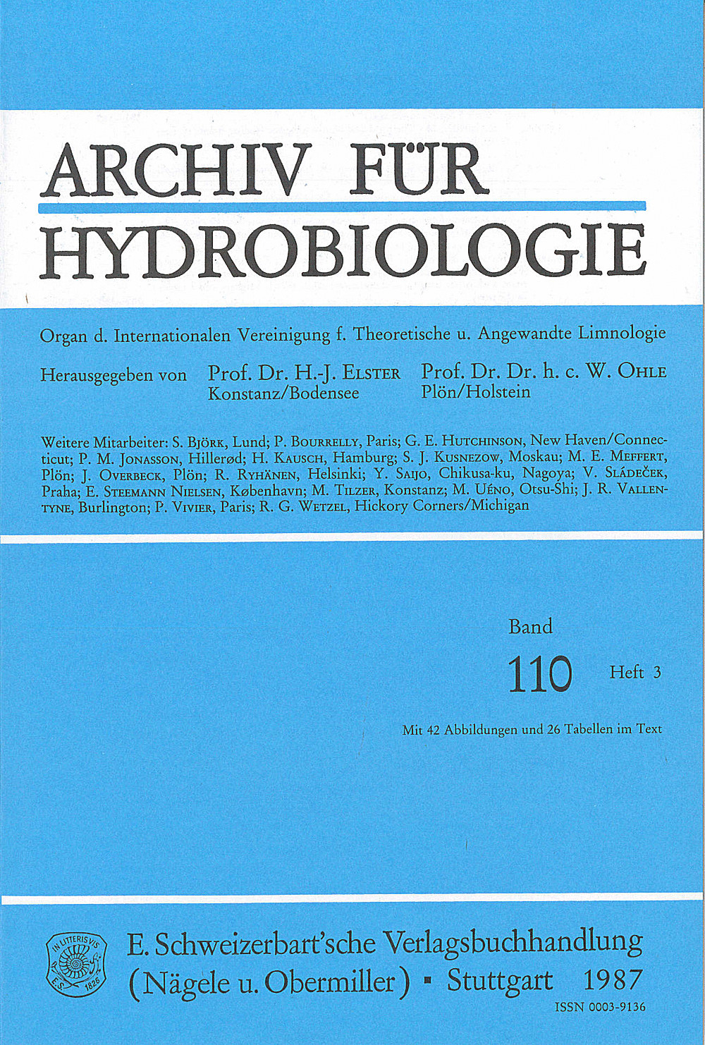 Cover image of: Archiv für Hydrobiologie Volume 110 Number 3