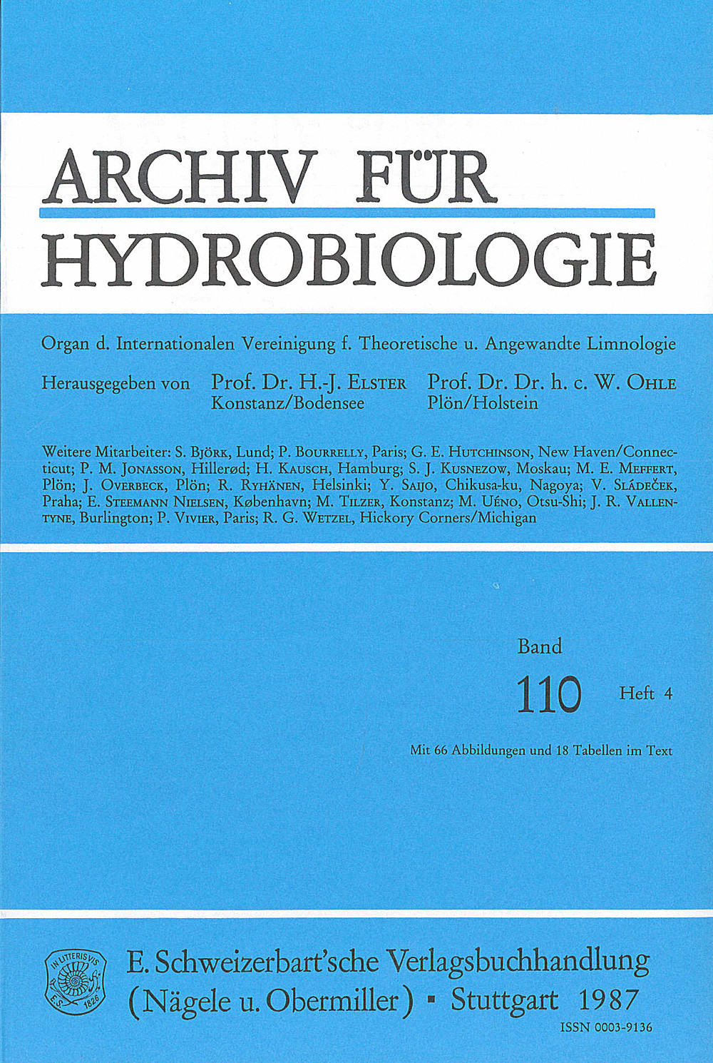 Cover image of: Archiv für Hydrobiologie Volume 110 Number 4