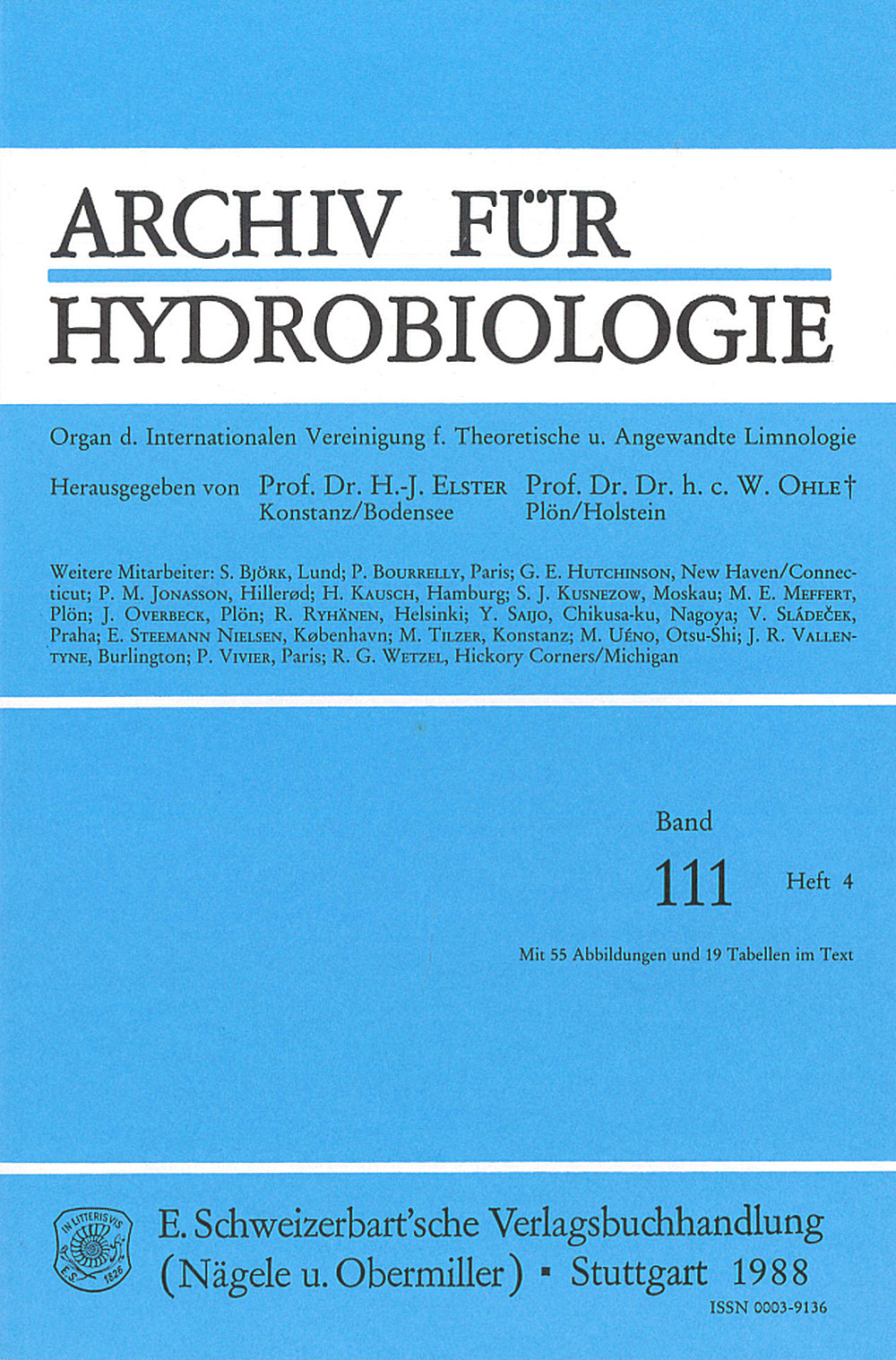 Cover image of: Archiv für Hydrobiologie Volume 111 Number 4