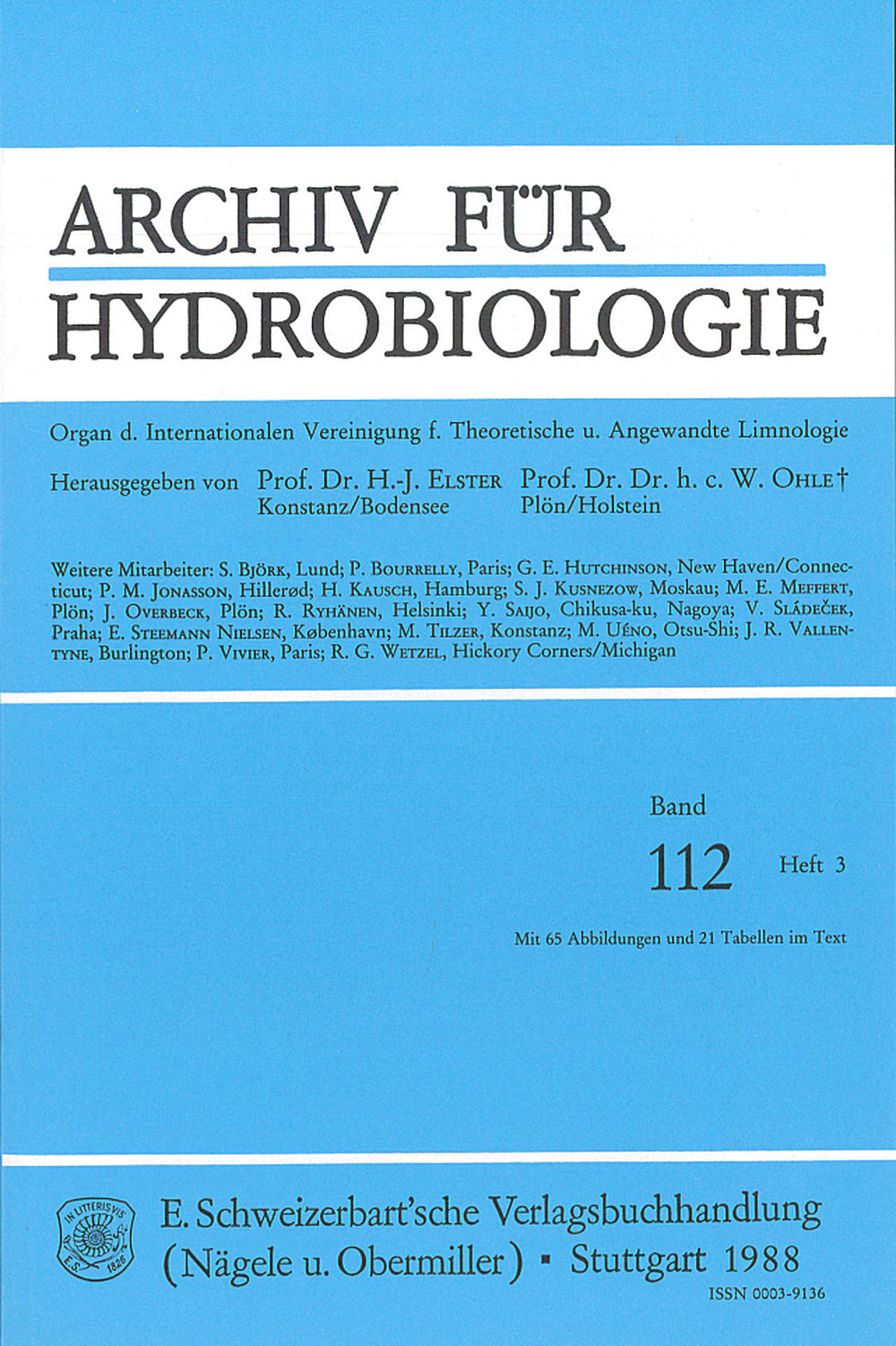Cover image of: Archiv für Hydrobiologie Volume 112 Number 3