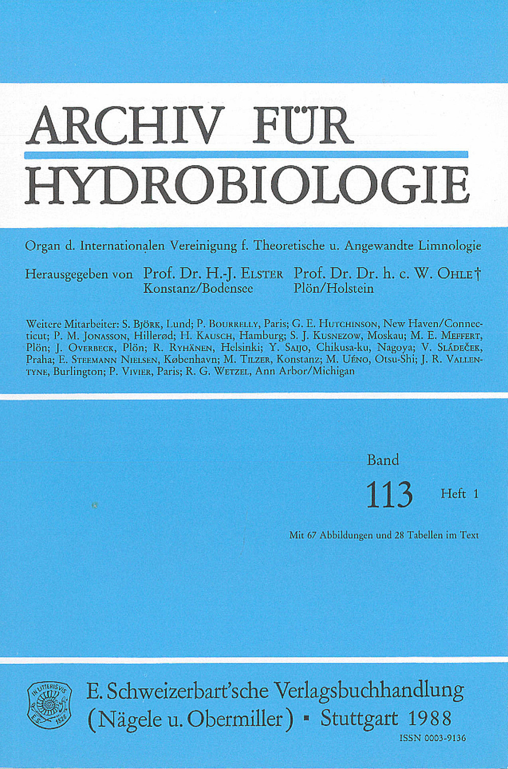 Image de couverture de: Archiv für Hydrobiologie Volume 113 Number 1