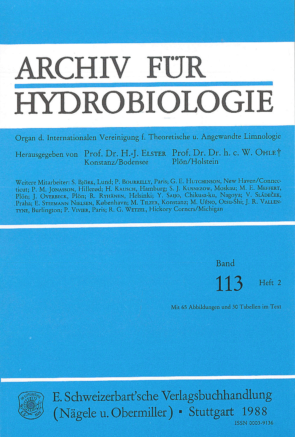 Image de couverture de: Archiv für Hydrobiologie Volume 113 Number 2