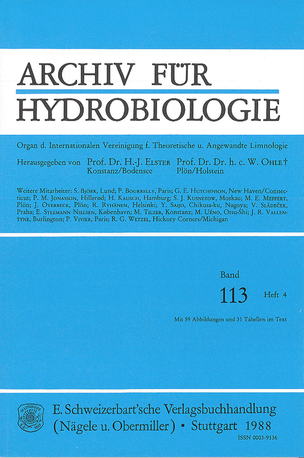 Image de couverture de: Archiv für Hydrobiologie Volume 113 Number 4