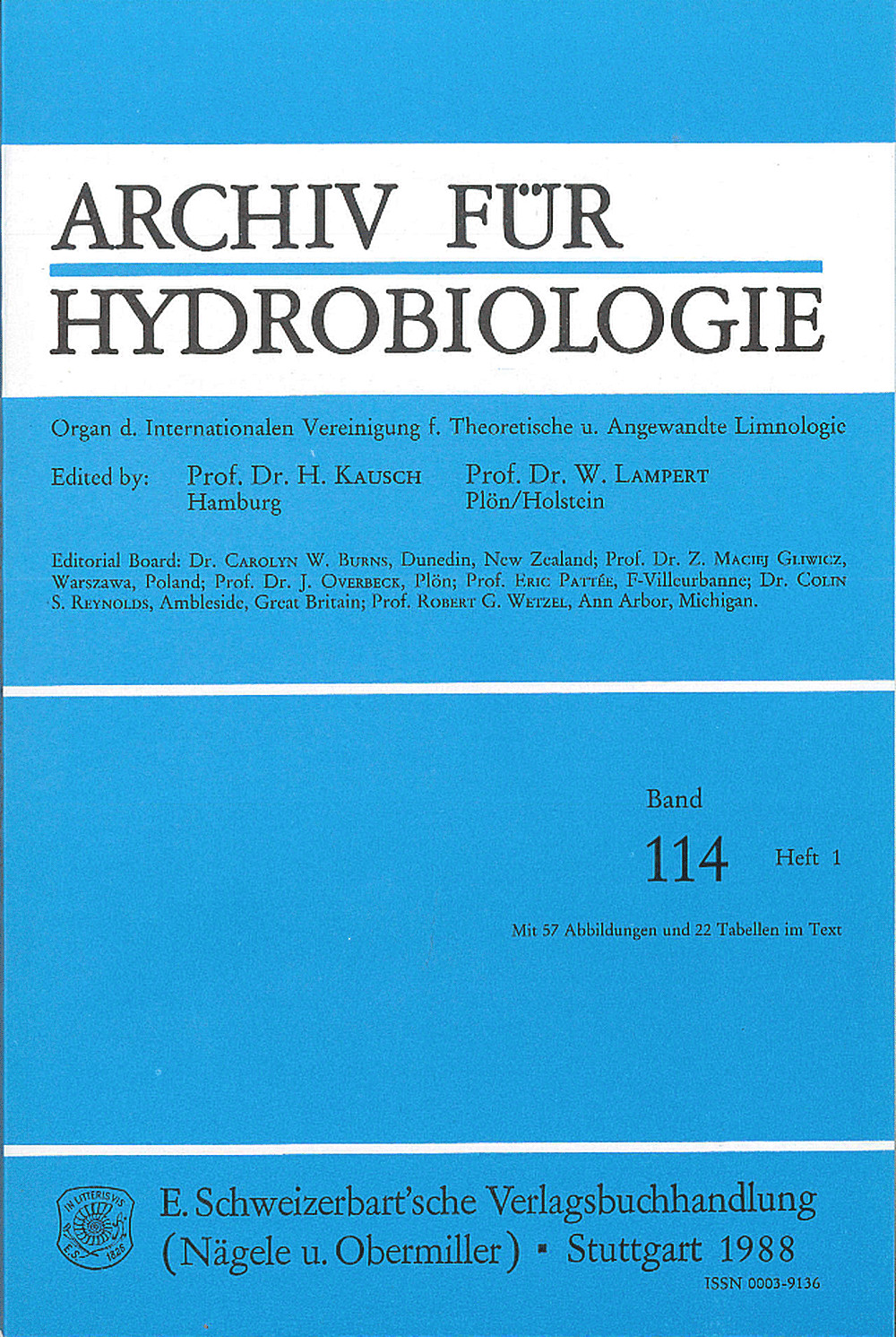 Cover image of: Archiv für Hydrobiologie Volume 114 Number 1