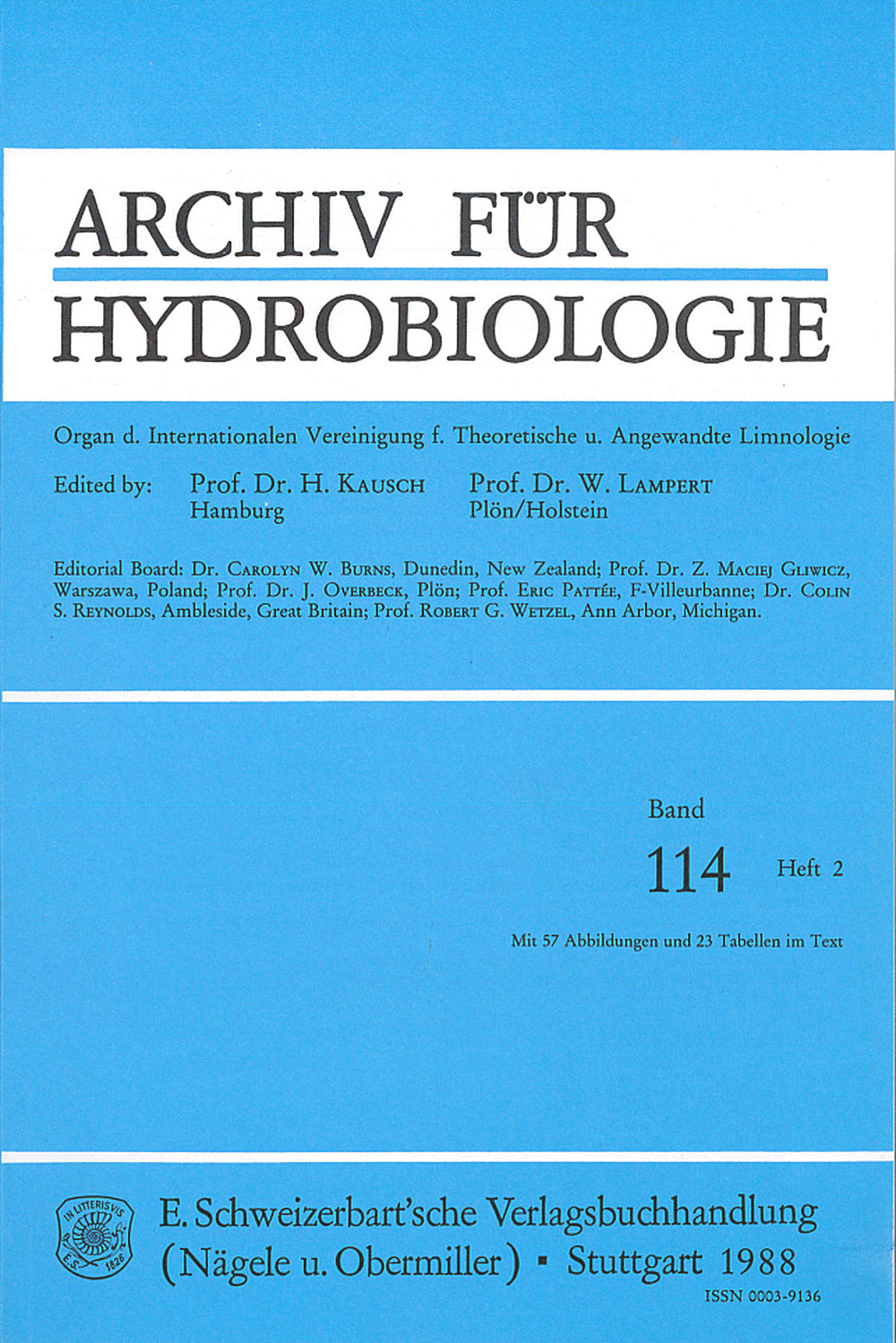 Cover image of: Archiv für Hydrobiologie Volume 114 Number 2