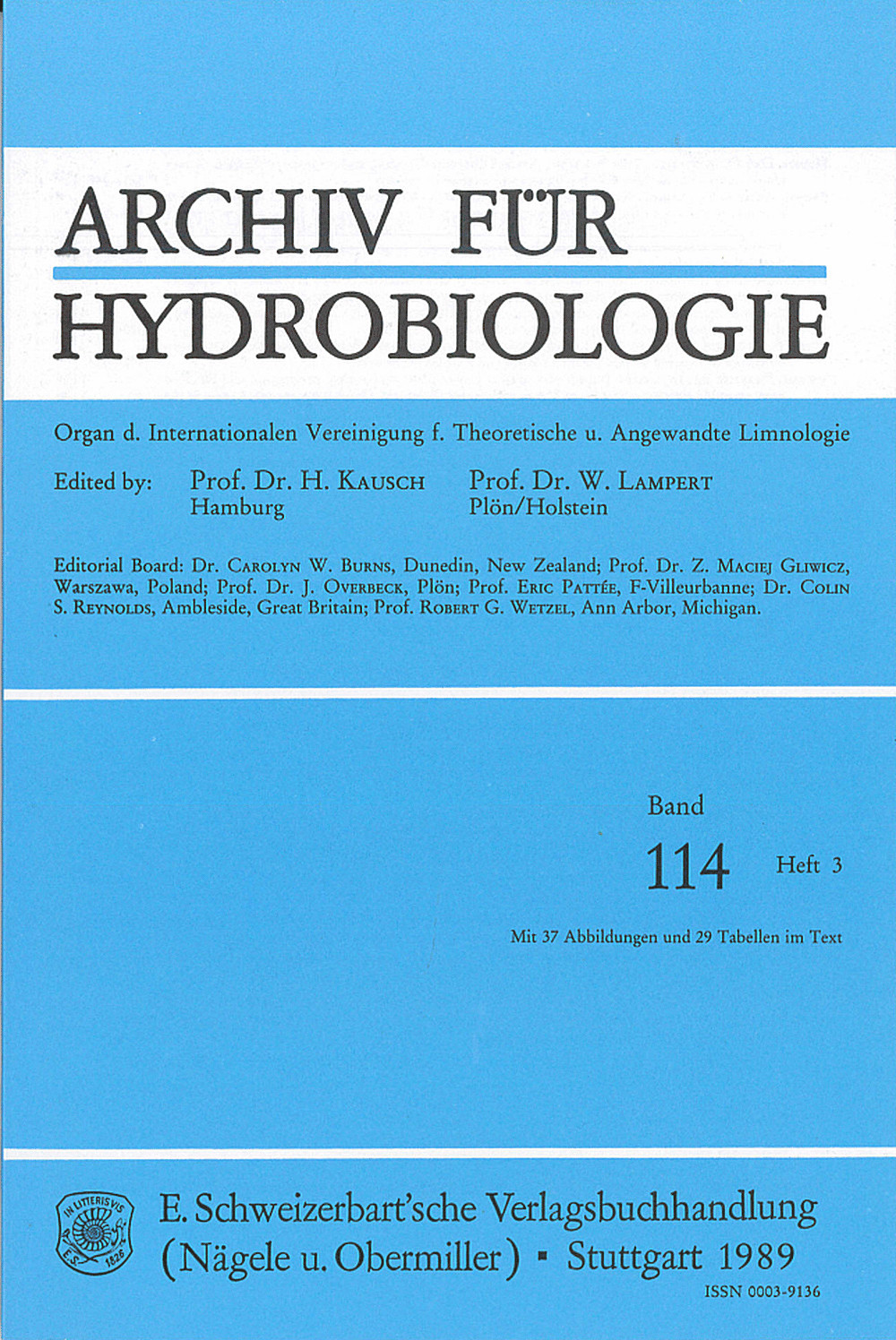 Cover image of: Archiv für Hydrobiologie Volume 114 Number 3