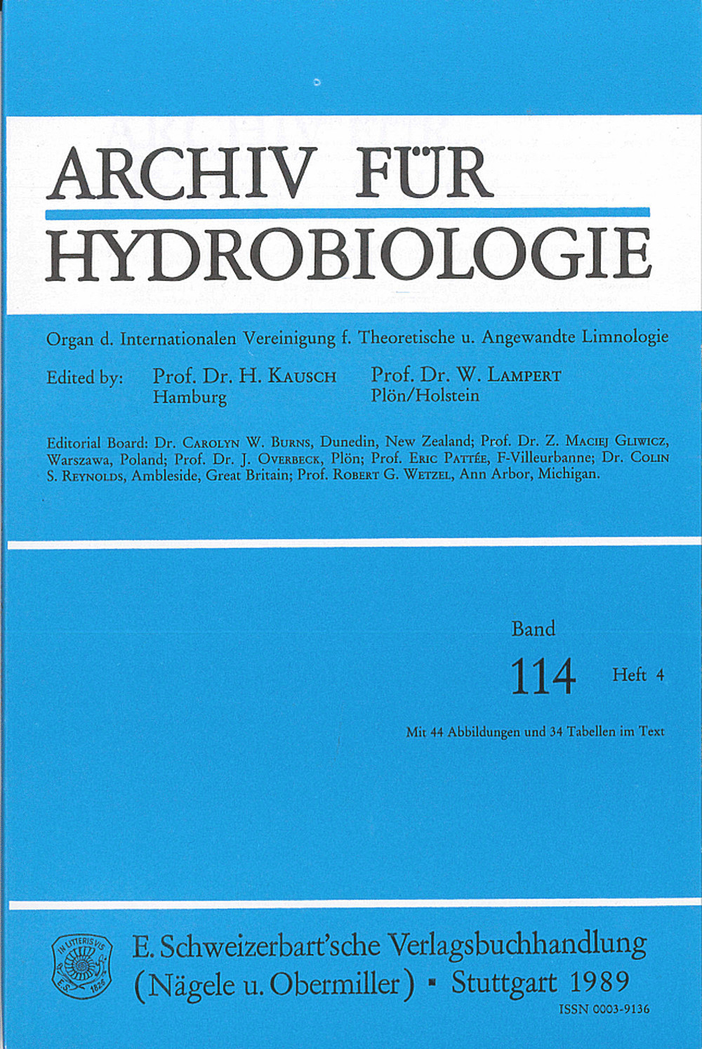 Cover image of: Archiv für Hydrobiologie Volume 114 Number 4