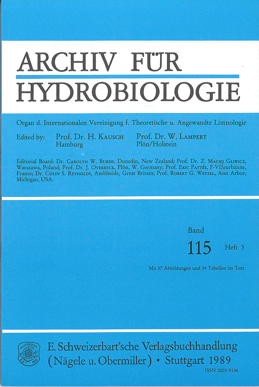 Cover image of: Archiv für Hydrobiologie Volume 115 Number 3