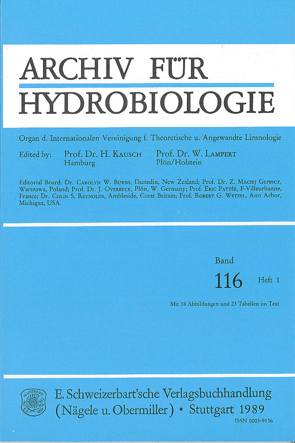 Cover image of: Archiv für Hydrobiologie Volume 116 Number 1