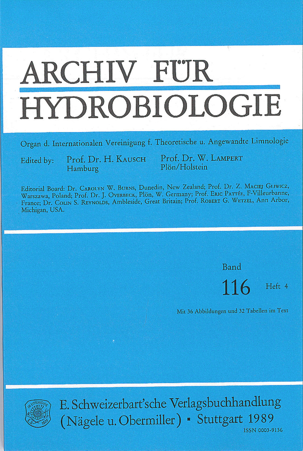 Cover image of: Archiv für Hydrobiologie Volume 116 Number 4