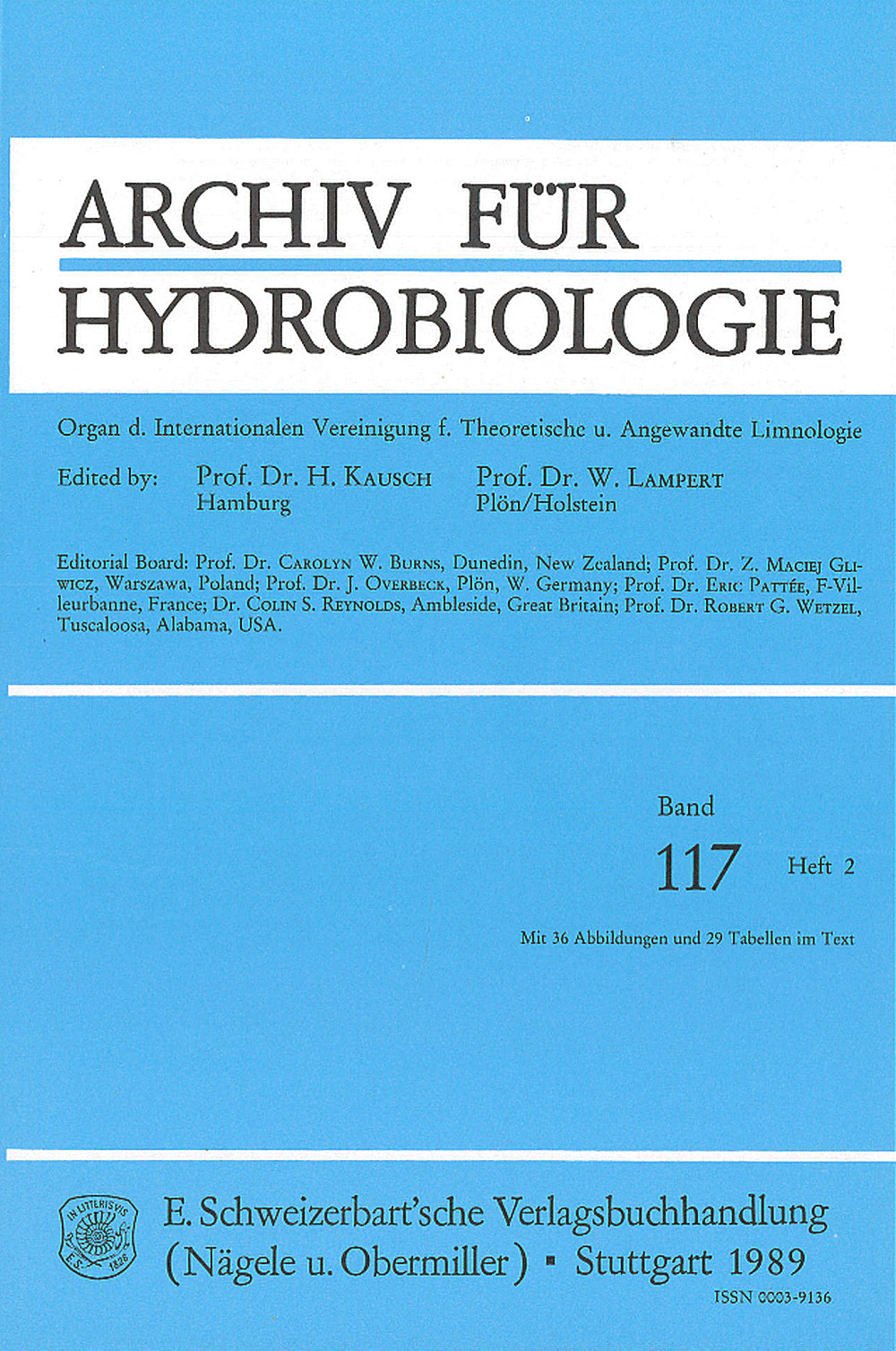 Cover image of: Archiv für Hydrobiologie Volume 117 Number 2