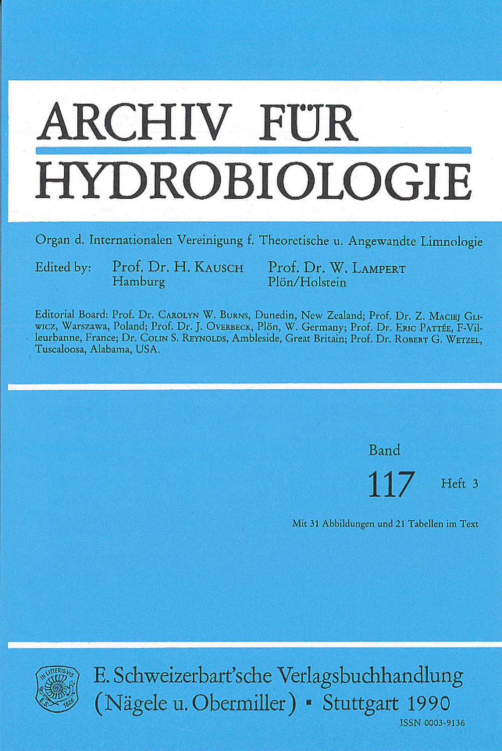 Cover image of: Archiv für Hydrobiologie Volume 117 Number 3