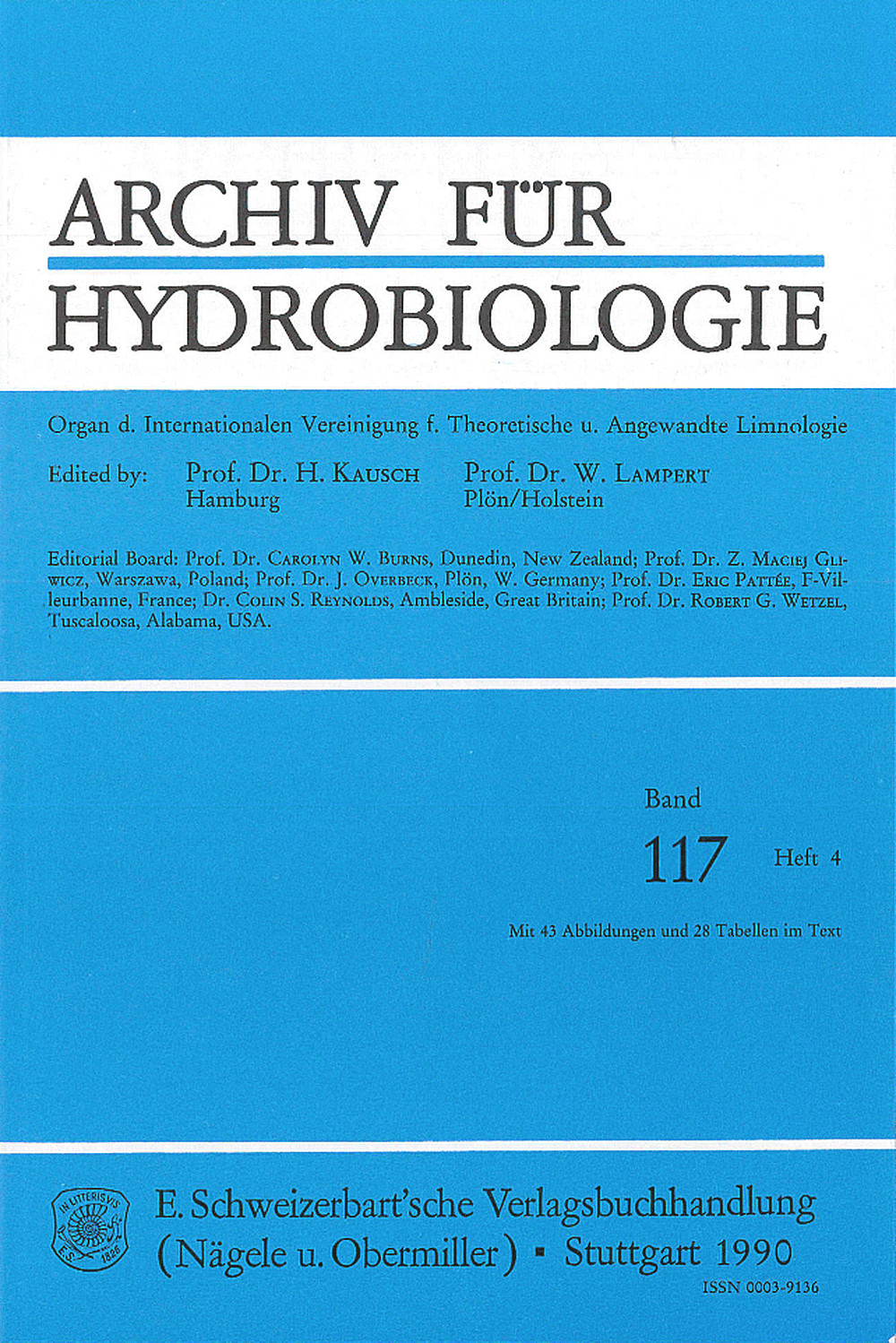 Cover image of: Archiv für Hydrobiologie Volume 117 Number 4