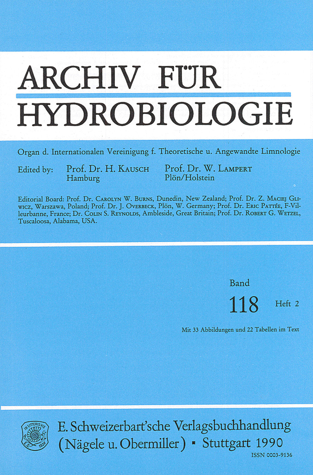 Image de couverture de: Archiv für Hydrobiologie Volume 118 Number 2