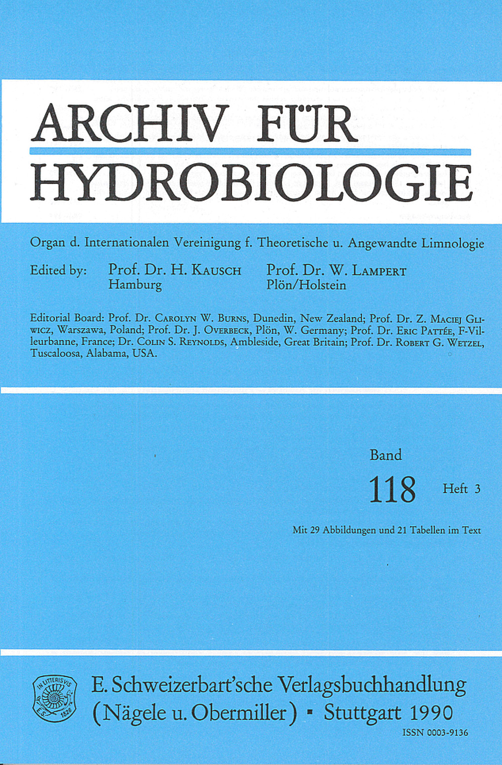 Image de couverture de: Archiv für Hydrobiologie Volume 118 Number 3